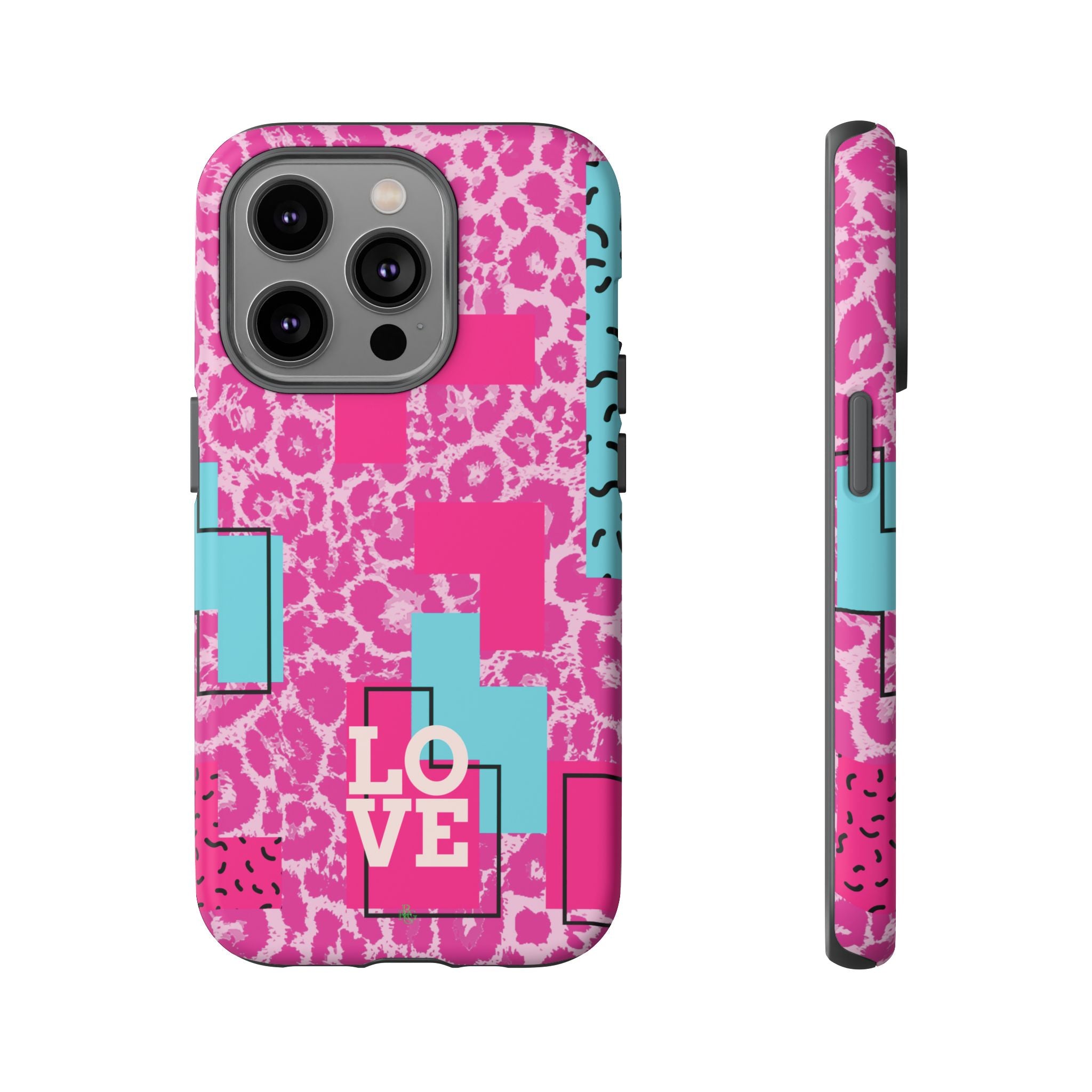 Retro Love Pink Leopard RG Tough Phone Case for iPhone, Galaxy, or Google Pixel