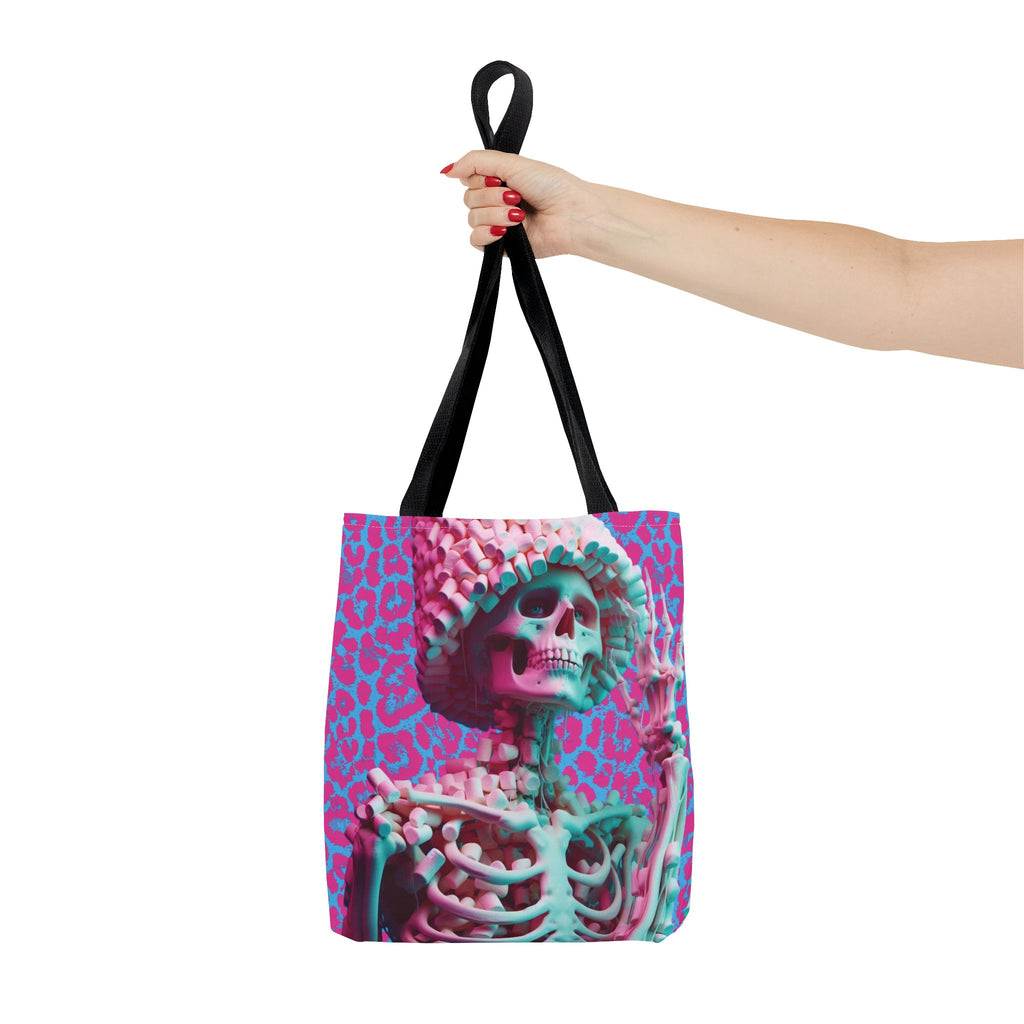 Skeleton Neon Pink Leopard Blue Tote Bag