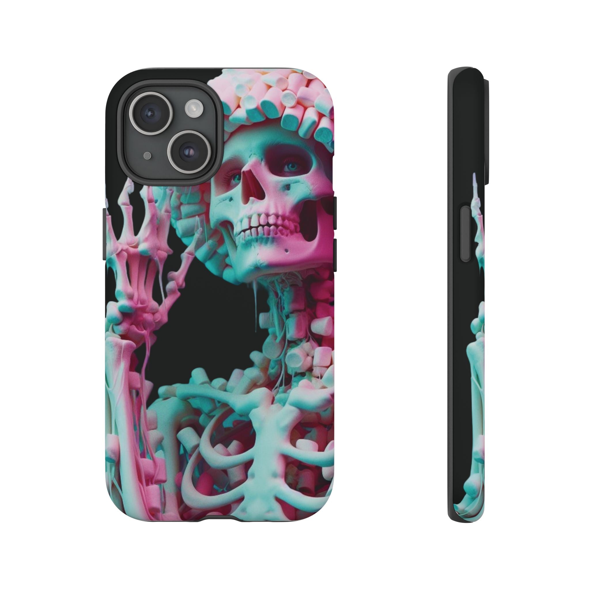 Neon Pink Skeleton (Black) Tough Phone Case for iPhone, Galaxy, or Google Pixel