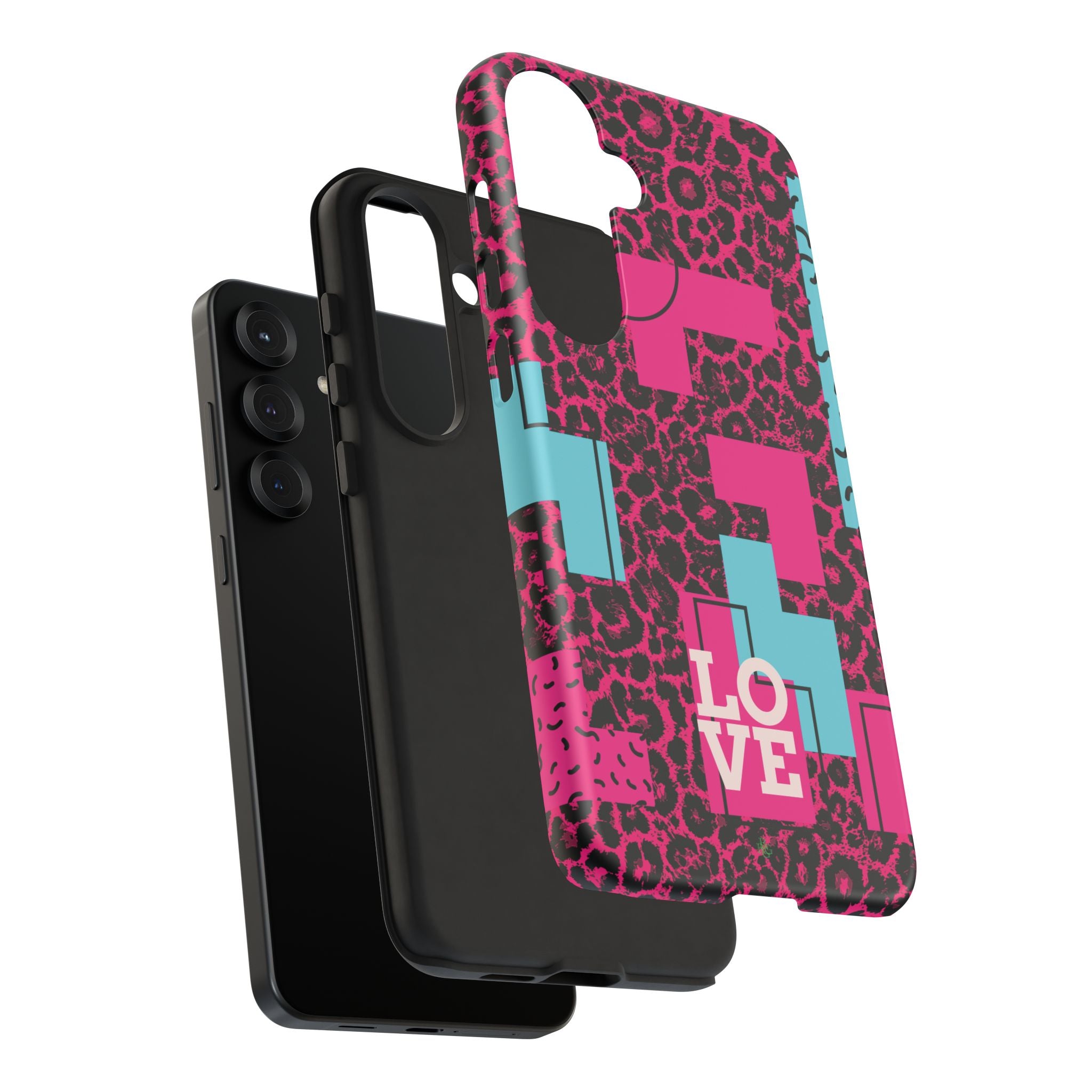 Pink Love Retro Blocks Leopard RG Tough Phone Case for iPhone, Galaxy, or Google Pixel