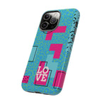 LOVE Aqua Blue Leopard RG Tough Phone Case iPhone, Galaxy, or Google Pixel
