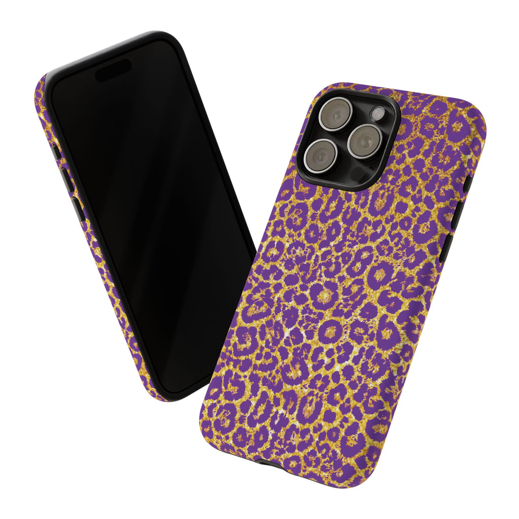 Purple Gold Leopard Tough Phone Case for iPhone, Galaxy, or Google Pixel