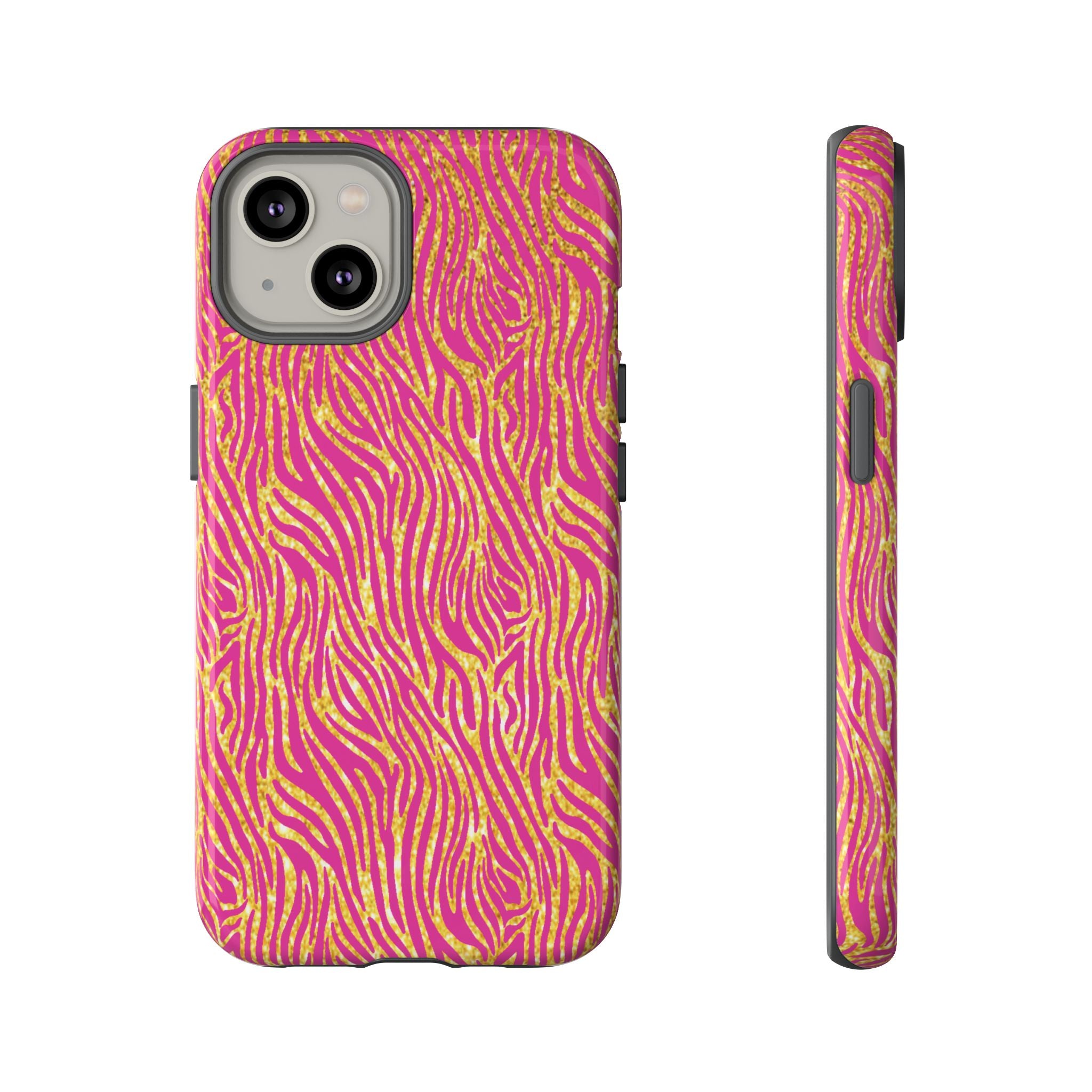 Pink Gold Zebra Print Tough Case for iPhone, Galaxy, or Google Pixel