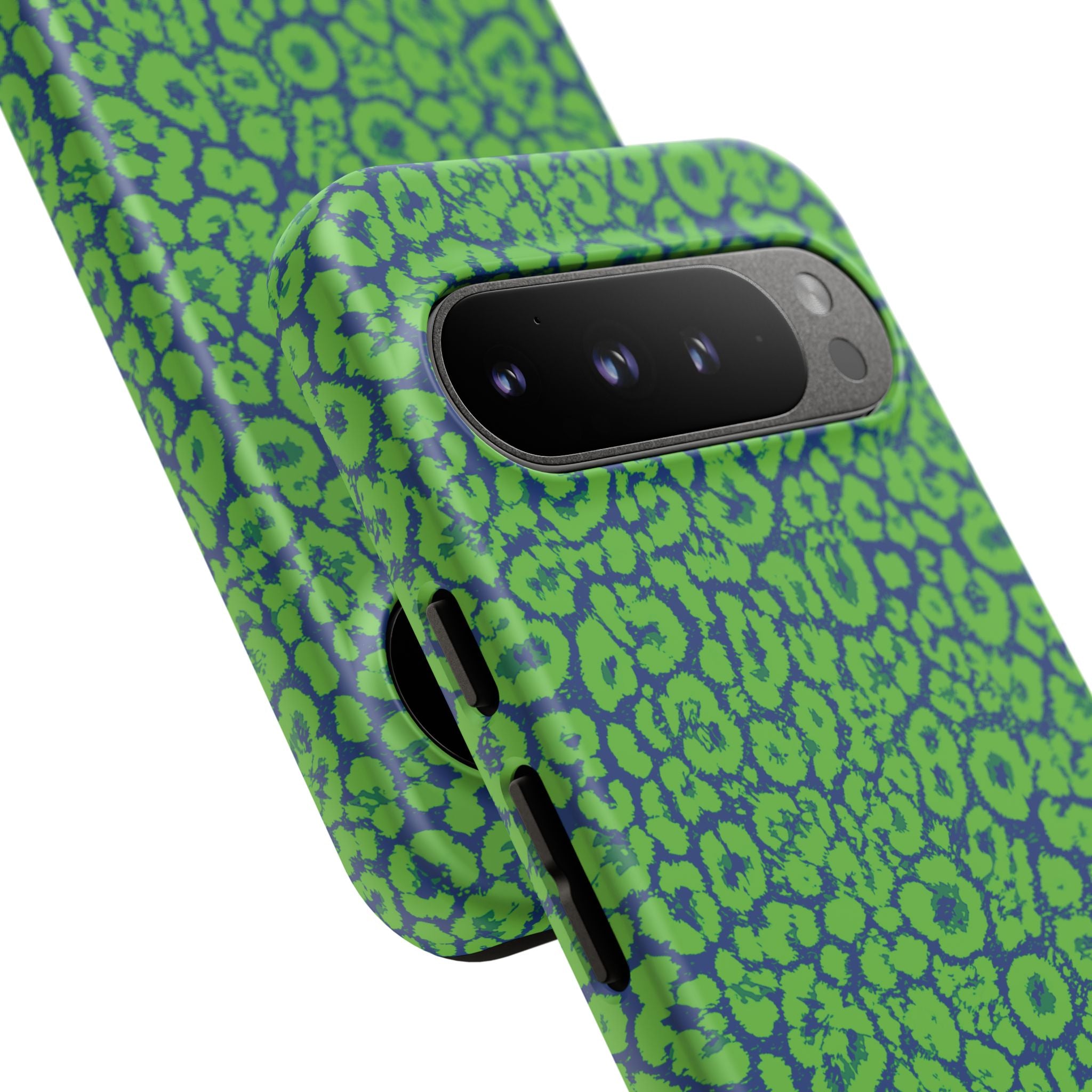 Blue Neon Green  Leopard Tough Phone Case for iPhone, Galaxy, or Google Pixel