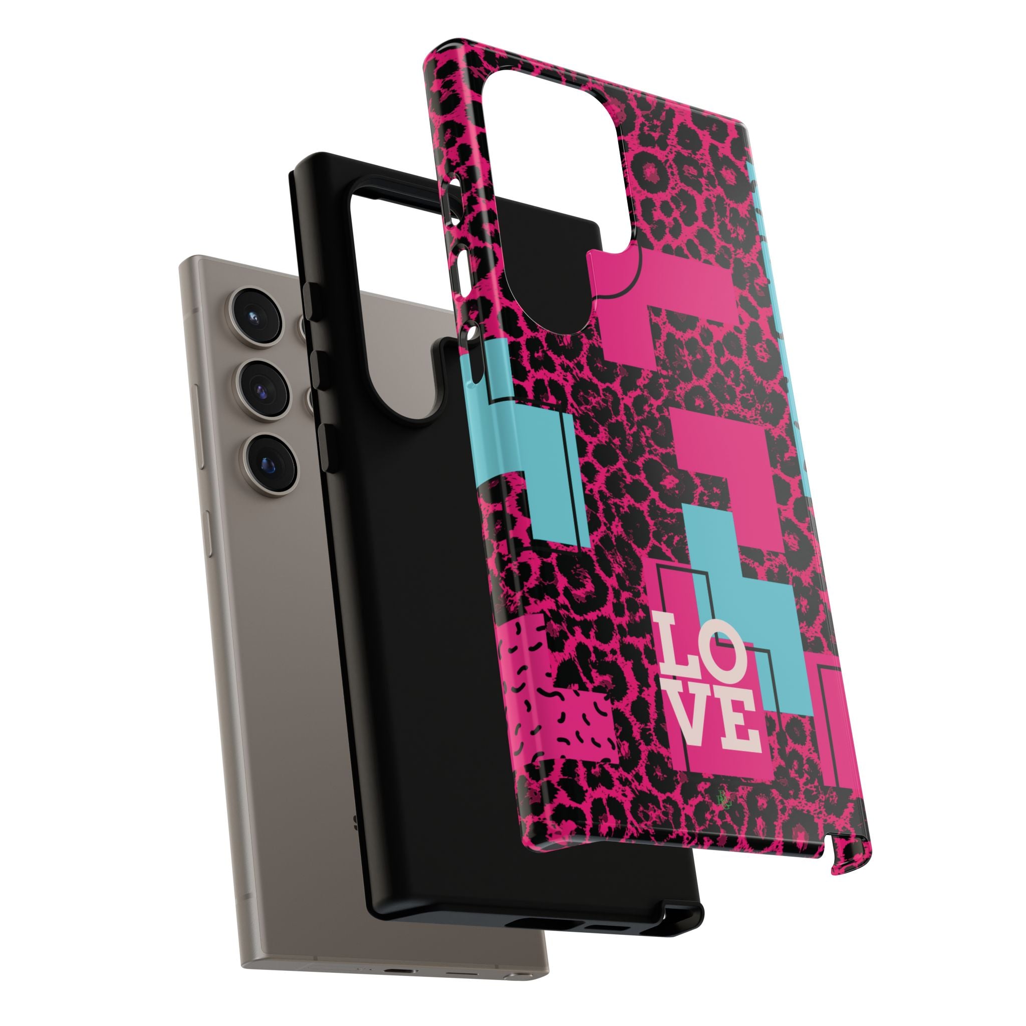 Pink Love Retro Blocks Leopard RG Tough Phone Case for iPhone, Galaxy, or Google Pixel