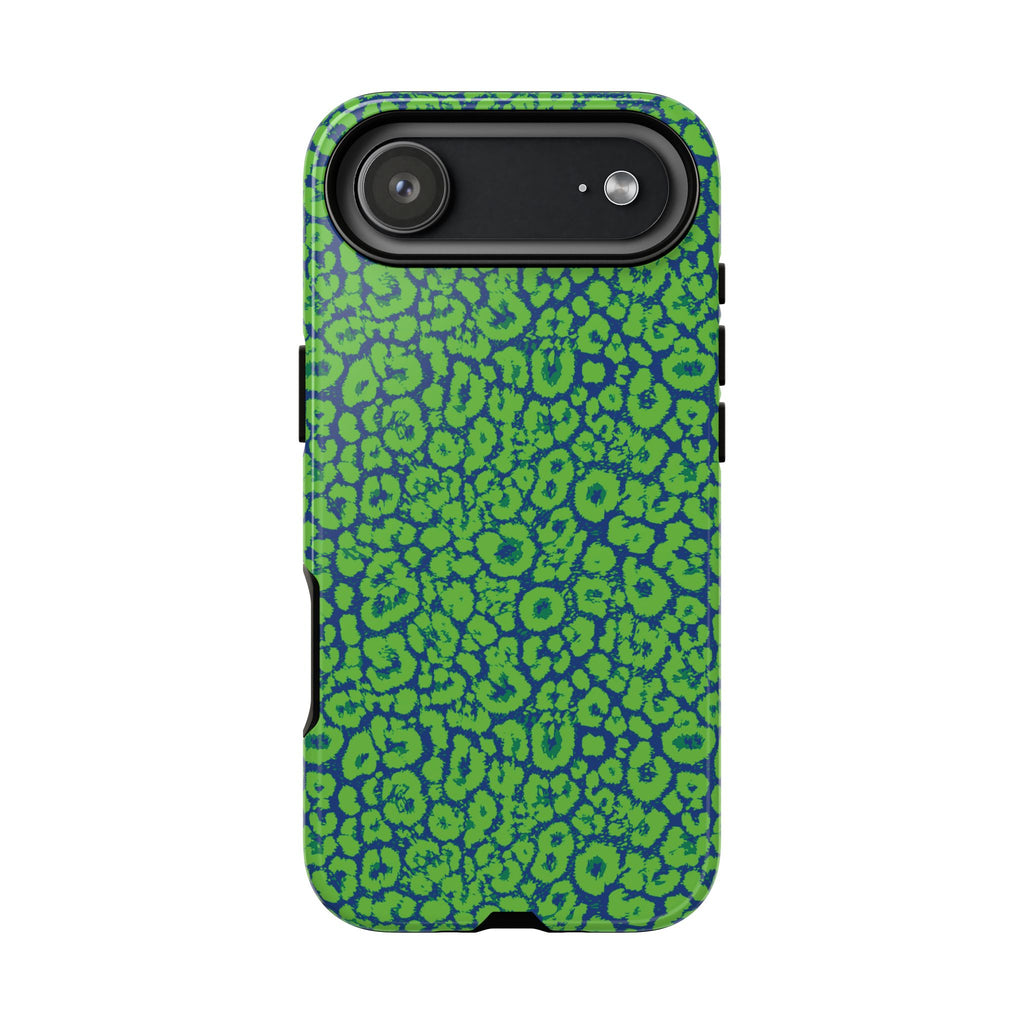 Blue Neon Green  Leopard Tough Phone Case for iPhone, Galaxy, or Google Pixel