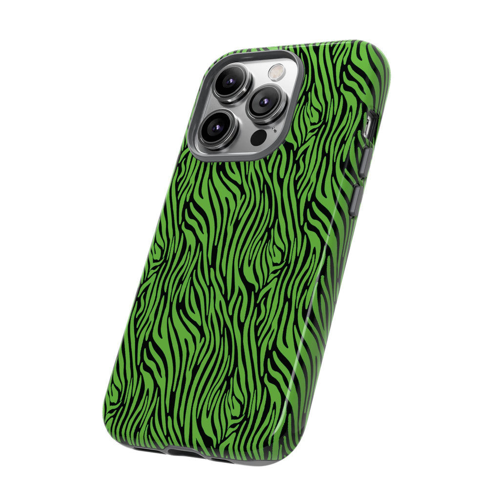 Neon Green Zebra Tough Phone Case iPhone, Galaxy, or Google Pixel
