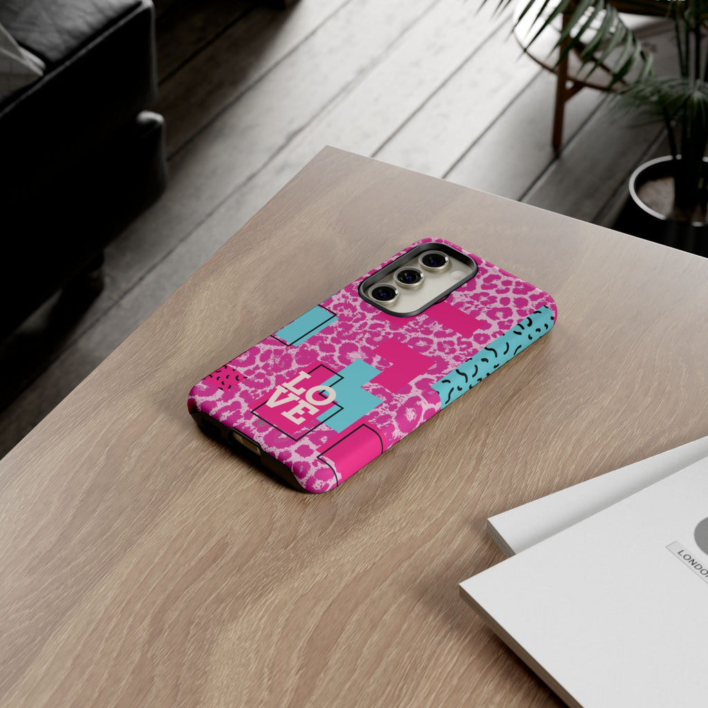 Retro Love Pink Leopard RG Tough Phone Case for iPhone, Galaxy, or Google Pixel