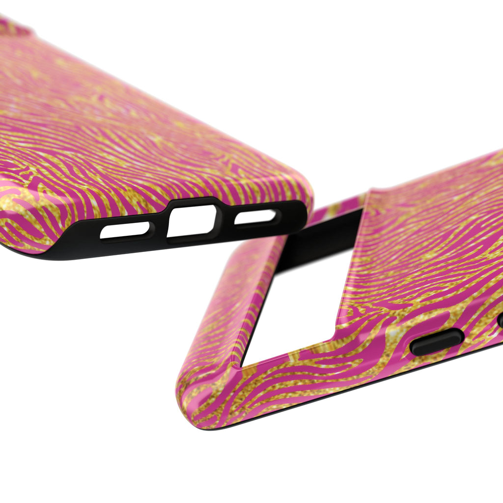 Pink Gold Zebra Print Tough Case for iPhone, Galaxy, or Google Pixel