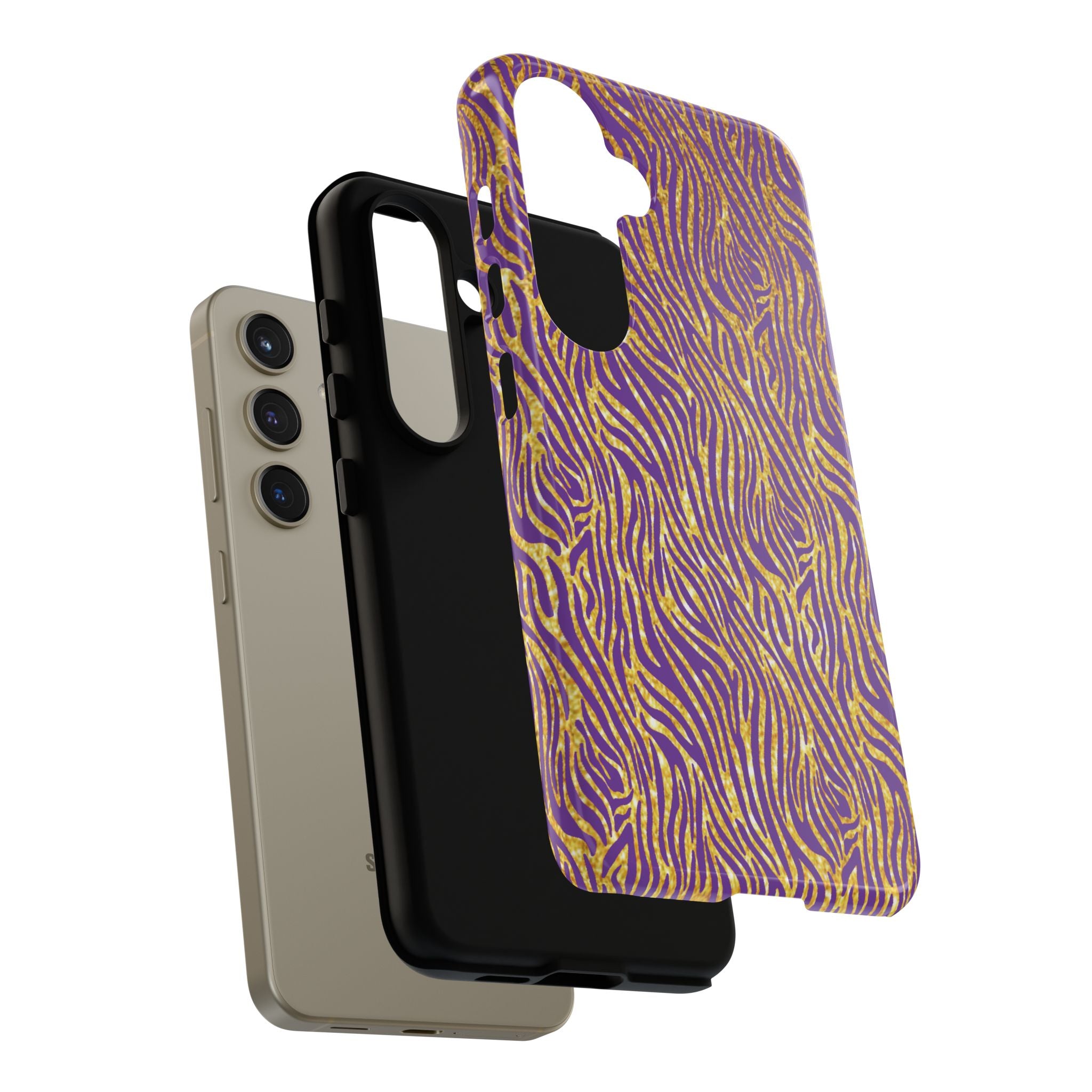 Vibrant Purple Gold Zebra Tough Phone Case iPhone, Galaxy, or Google Pixel