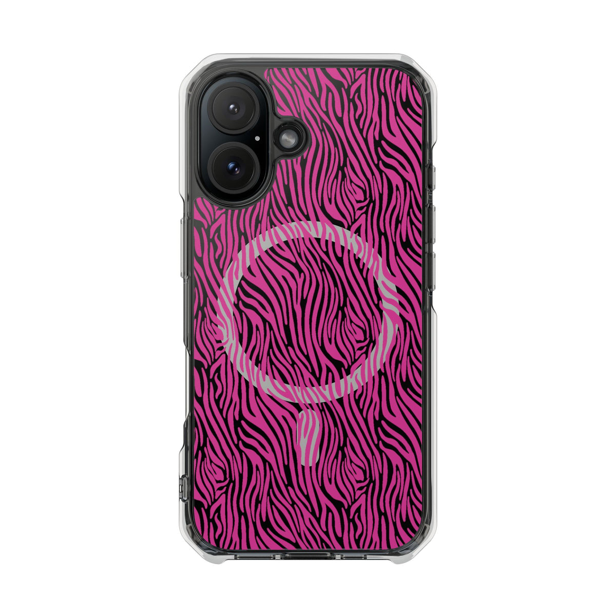 Pink Zebra Magnetic iPhone 14, 15, 16 Series Clear Impact Cases