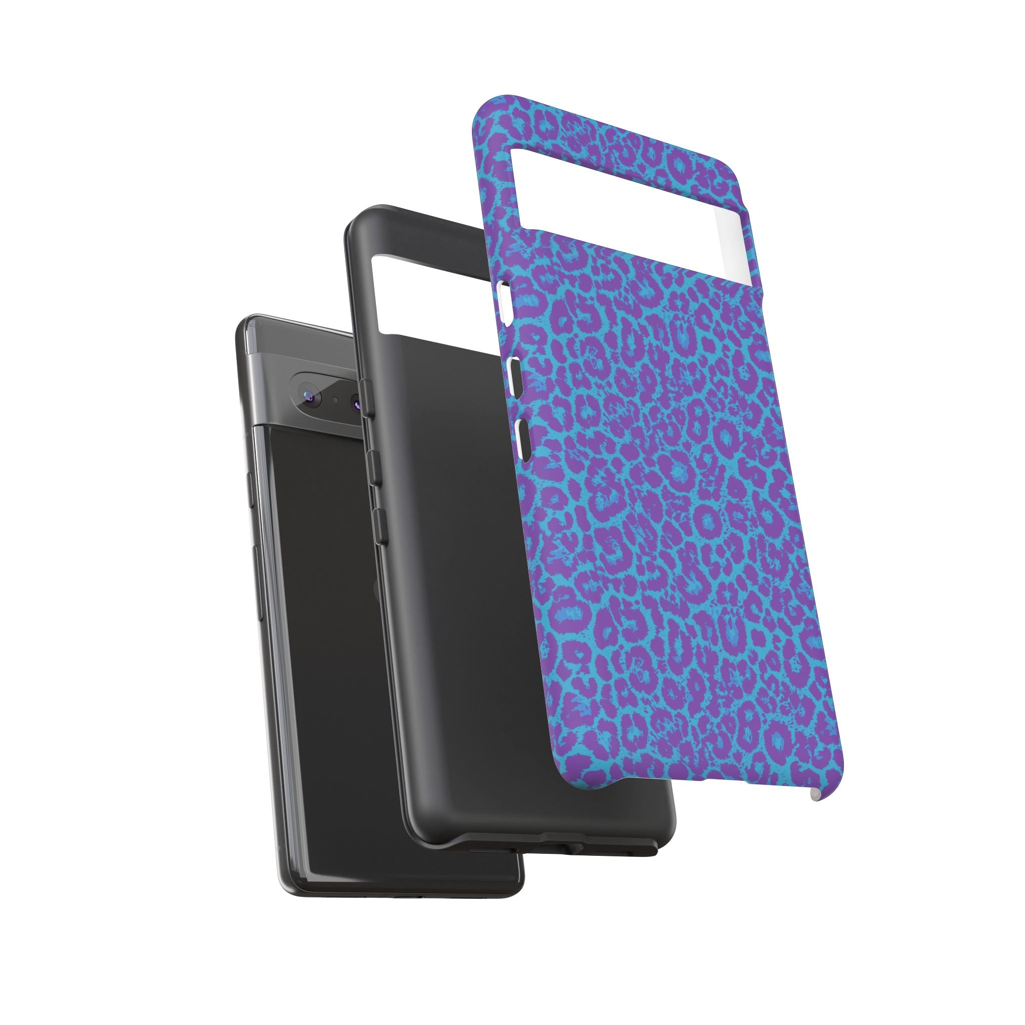 Leopard Printed Purple Blue Tough Phone Case for iPhone, Galaxy, or Google Pixel