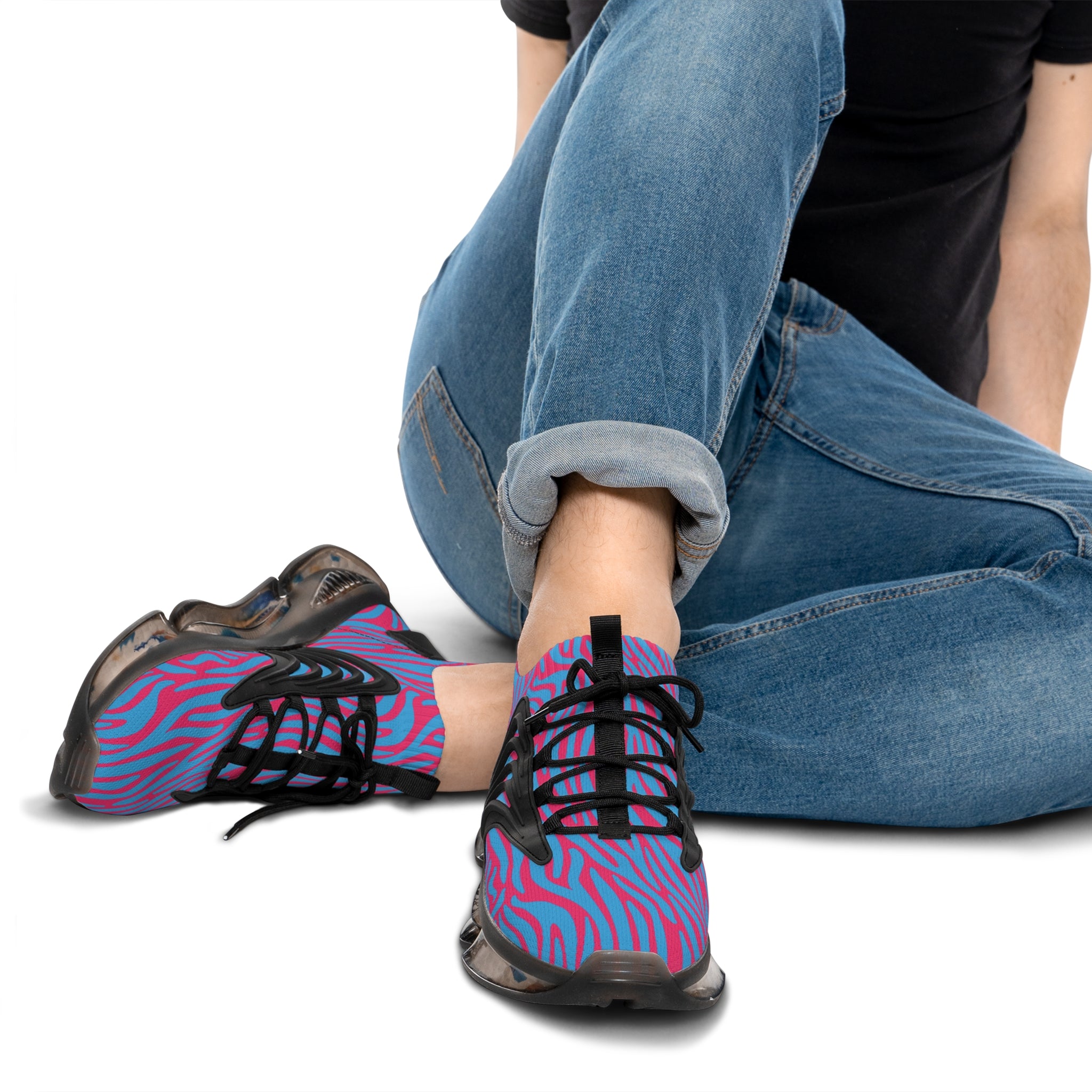 Blue Pink Zebra Men's Mesh Sneakers