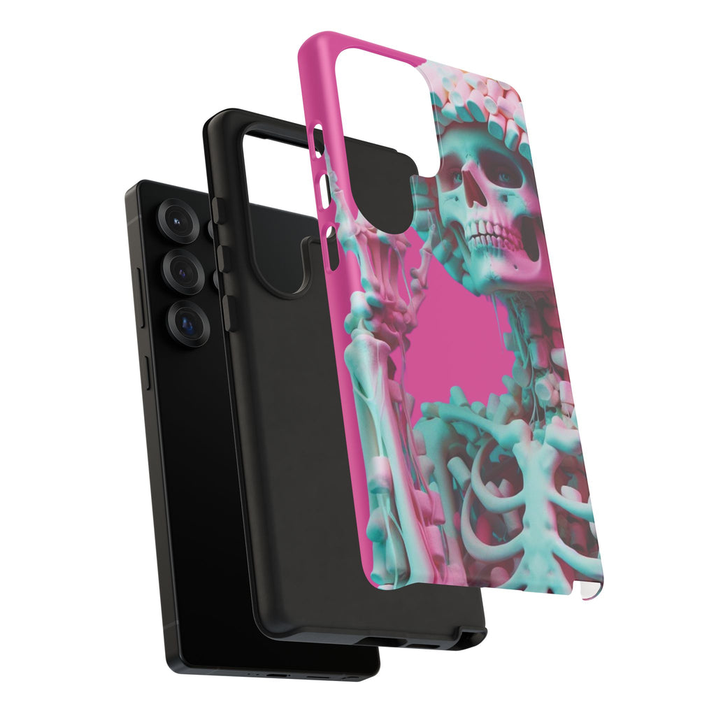 Neon Pink Skeleton Tough Phone Case for iPhone, Galaxy and Google Pixel