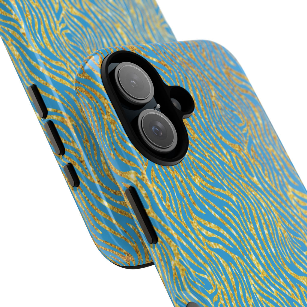 Blue Gold Zebra Tough Case for iPhone, Galaxy, or Google Pixel