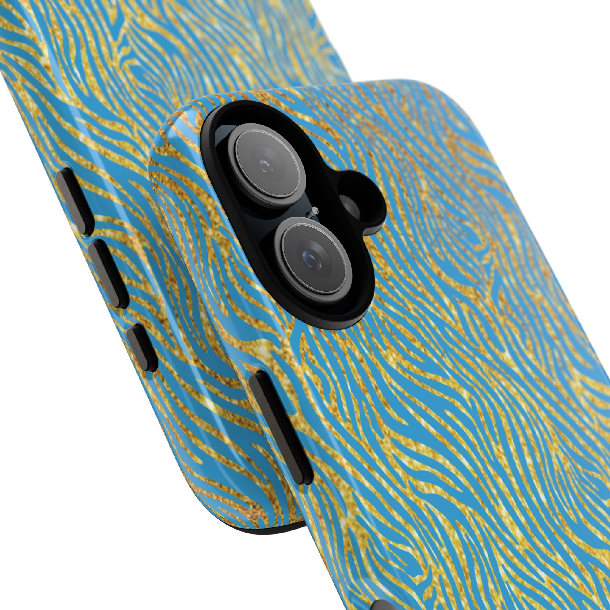 Blue Gold Zebra Tough Case for iPhone, Galaxy, or Google Pixel