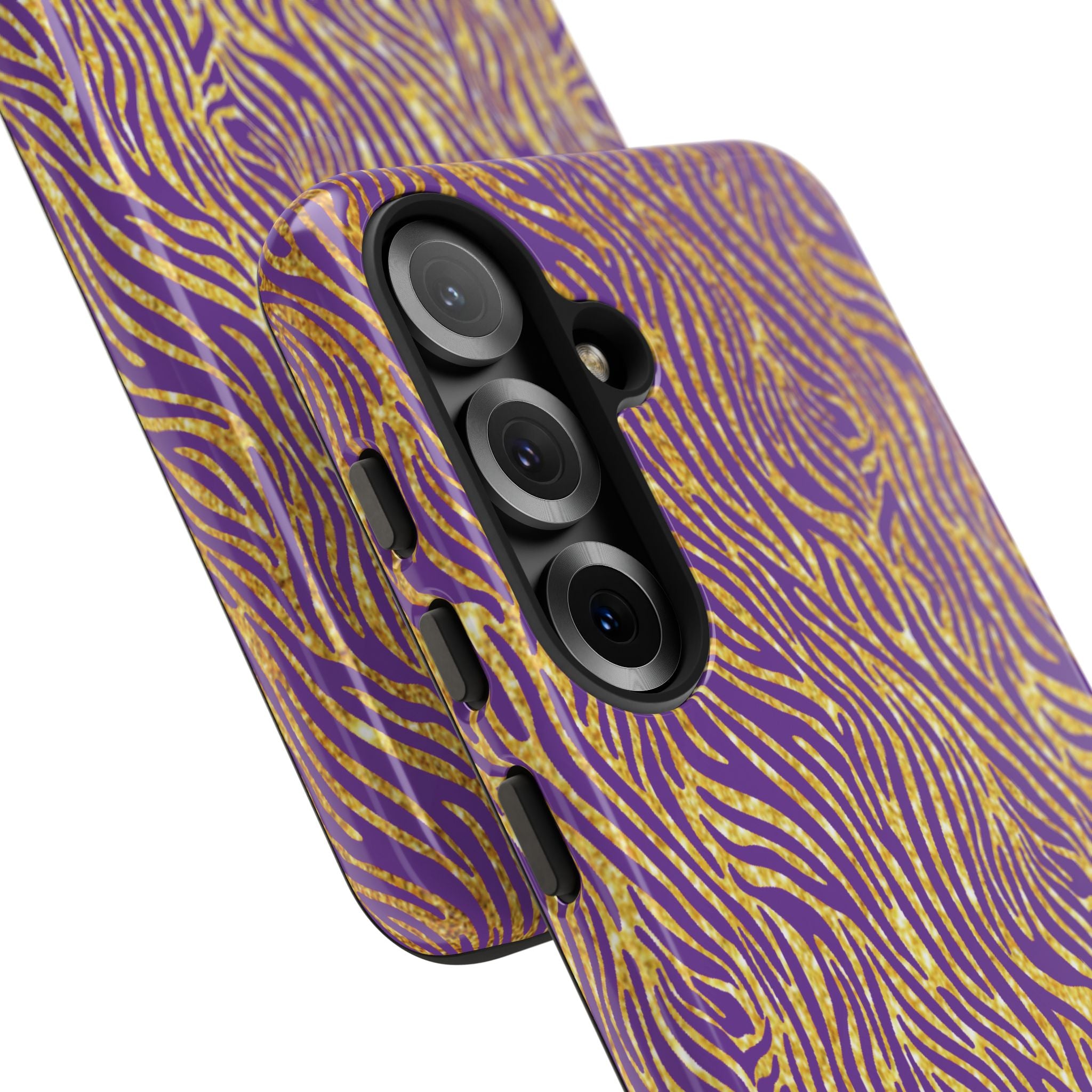 Vibrant Purple Gold Zebra Tough Phone Case iPhone, Galaxy, or Google Pixel