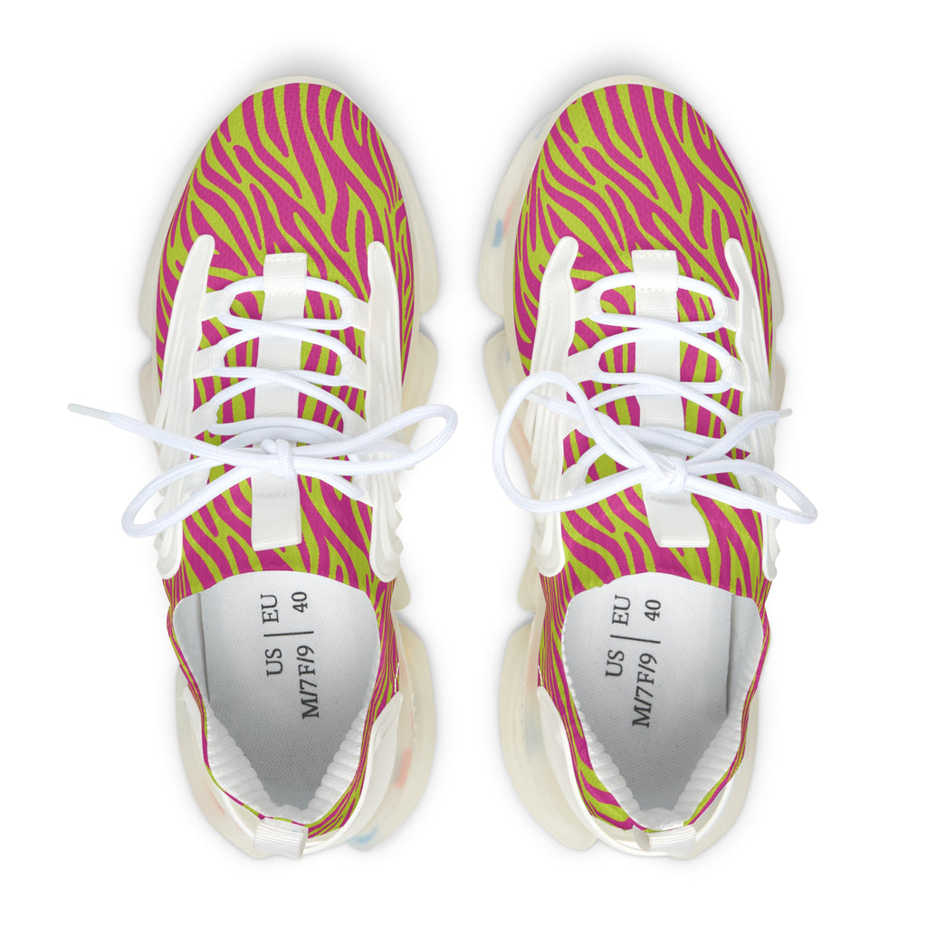Neon Pink Lime Zebra Women's Mesh Sneakers
