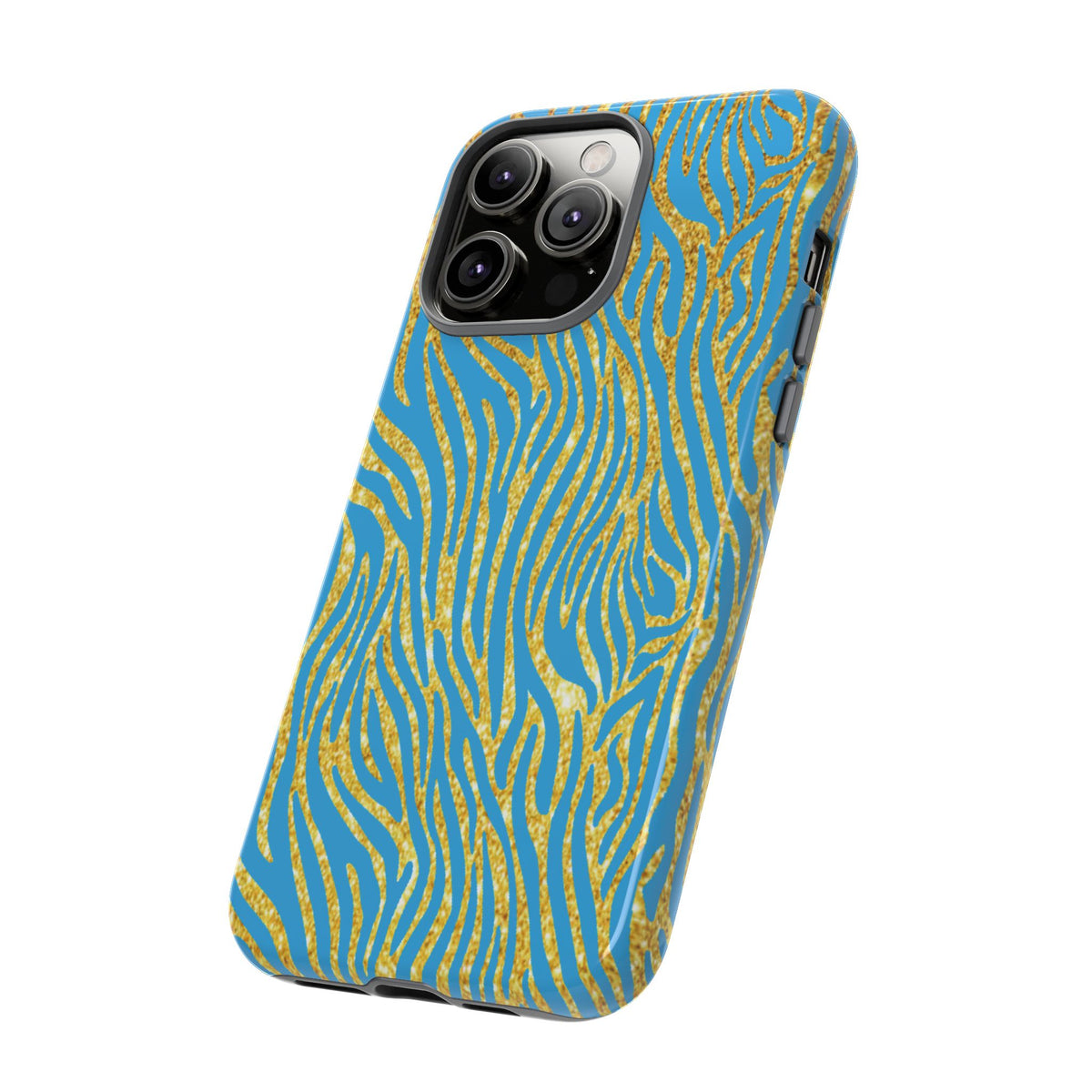 Blue Gold Zebra Tough Case for iPhone, Galaxy, or Google Pixel
