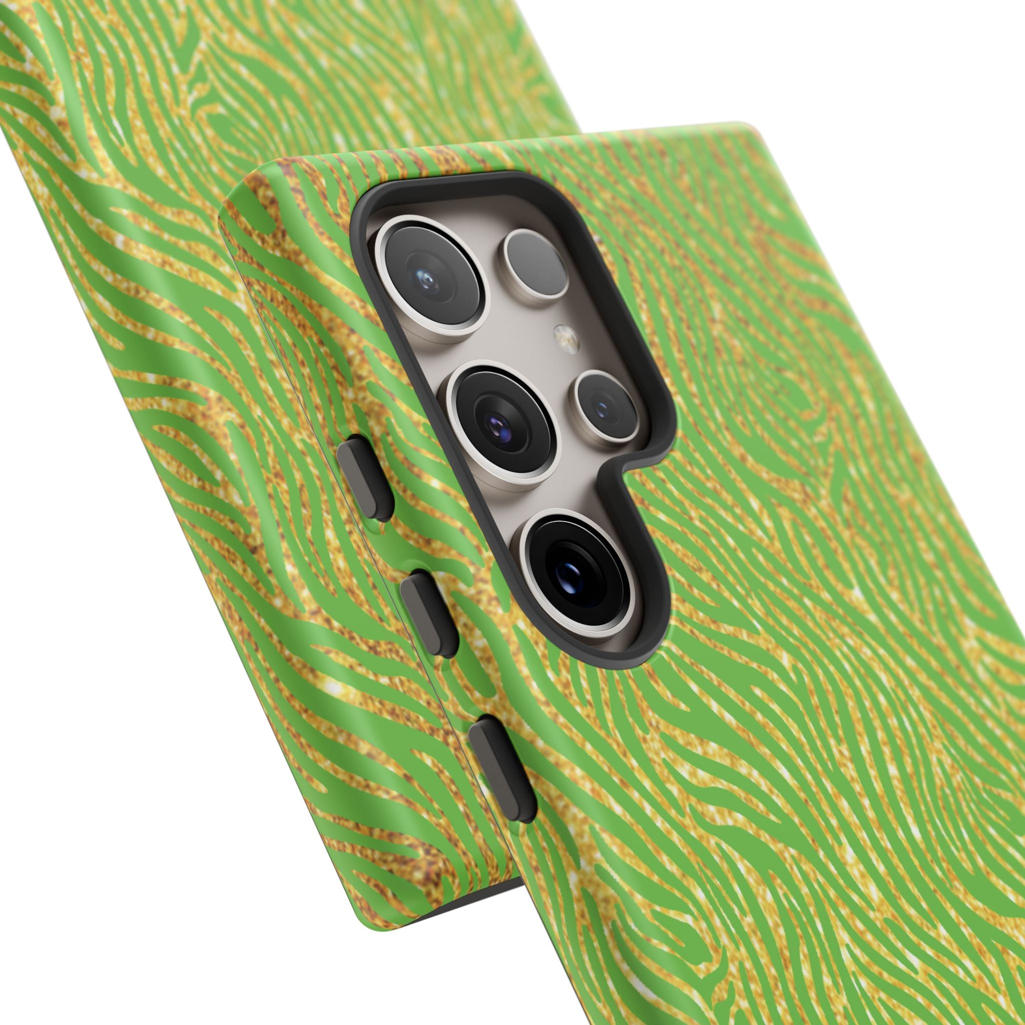 Neon Green Gold Zebra Tough Phone Case for iPhone, Galaxy, or Google Pixel