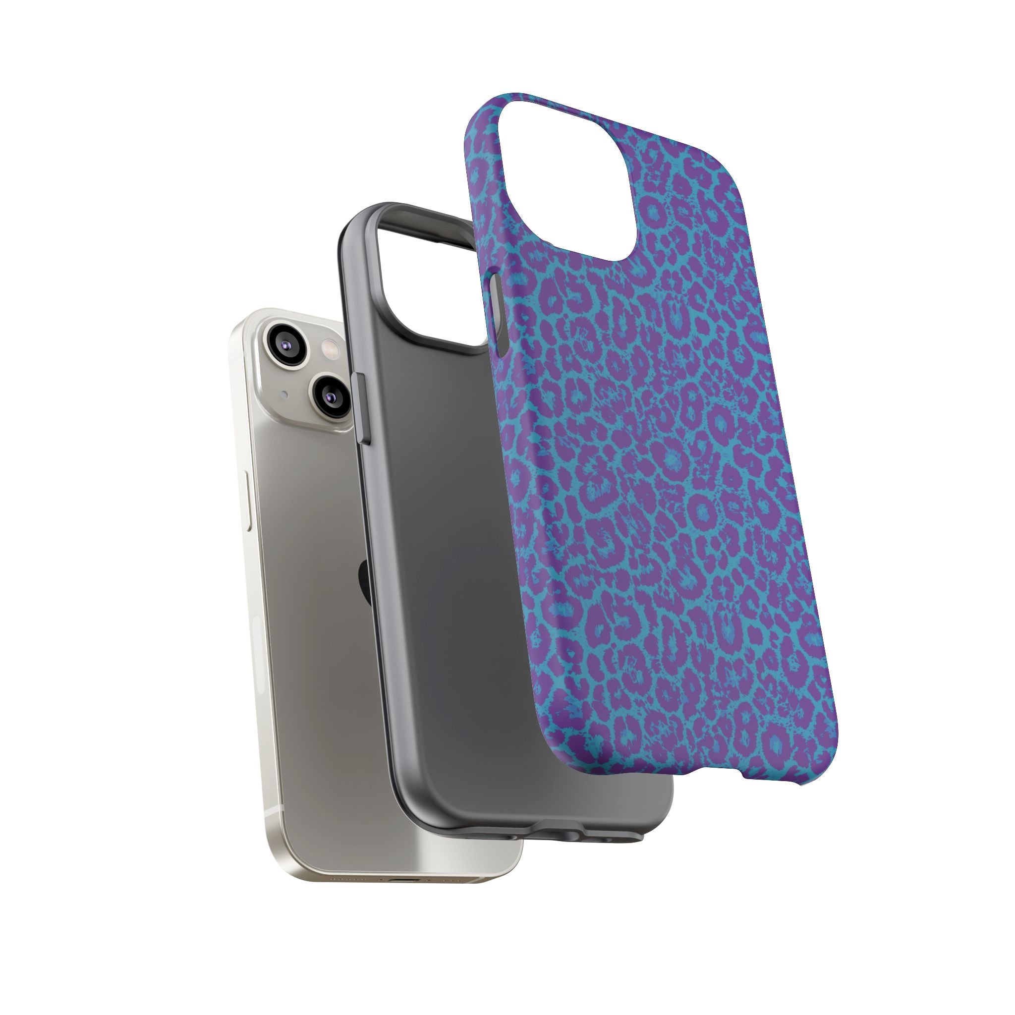 Leopard Printed Purple Blue Tough Phone Case for iPhone, Galaxy, or Google Pixel
