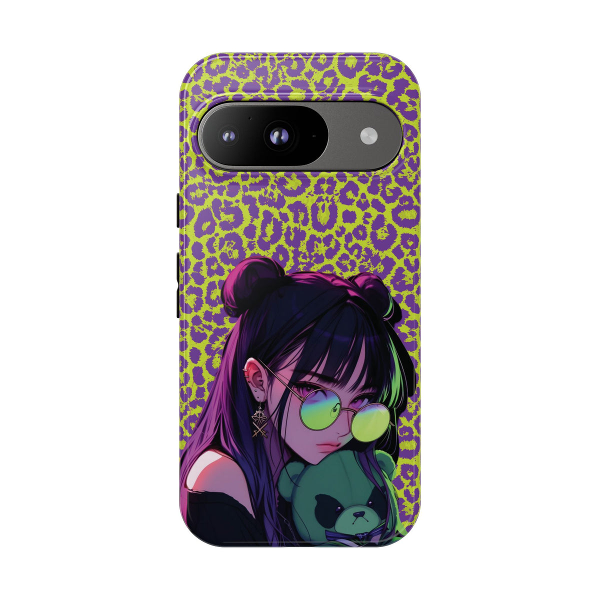 Purple Neon Lime Leopard Kz Tough Case for iPhone, Galaxy, or Google Pixel
