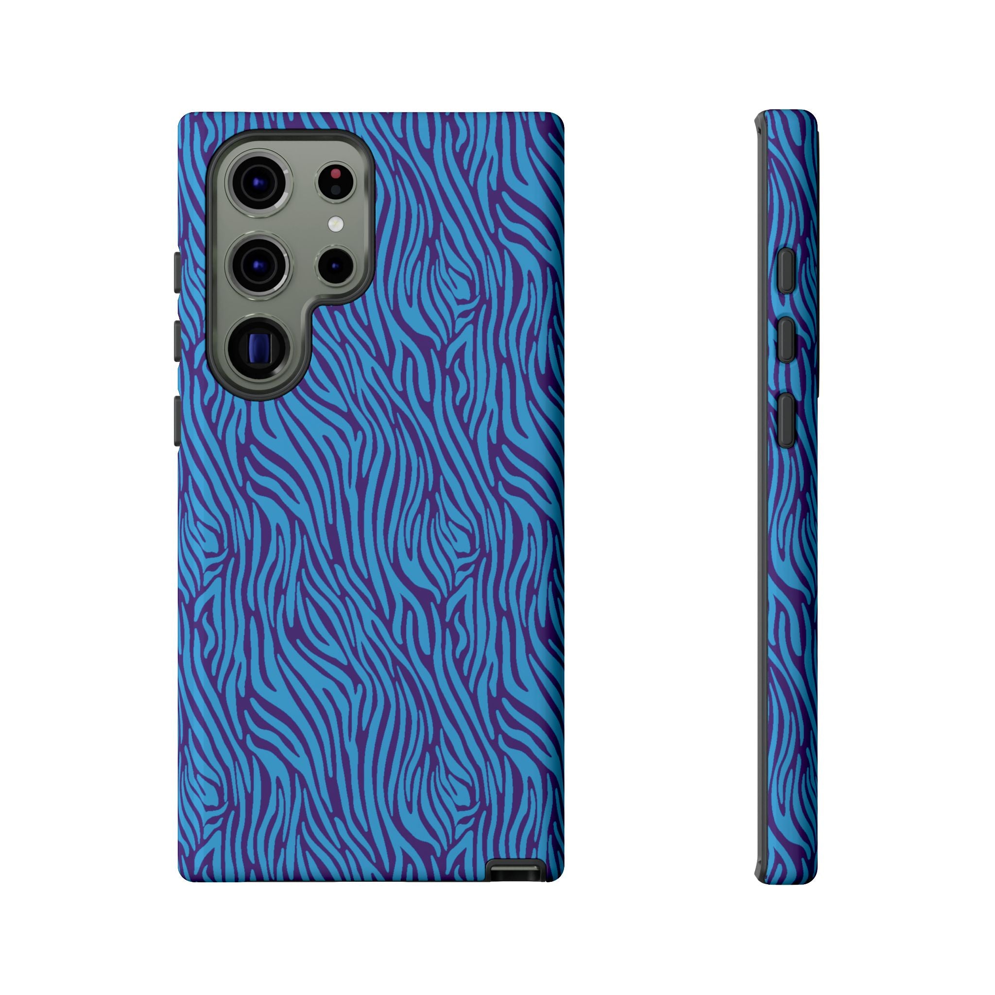 Zebra Print Blue and Purple Tough Case for iPhone, Galaxy or Google Pixel