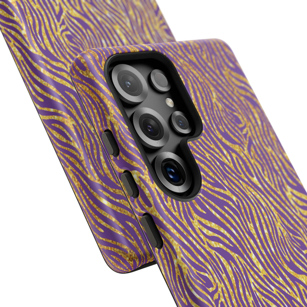 Vibrant Purple Gold Zebra Tough Phone Case iPhone, Galaxy, or Google Pixel