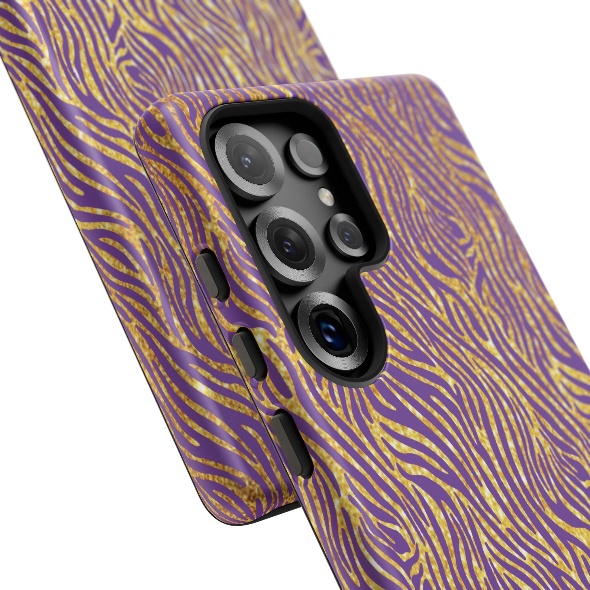 Vibrant Purple Gold Zebra Tough Phone Case iPhone, Galaxy, or Google Pixel