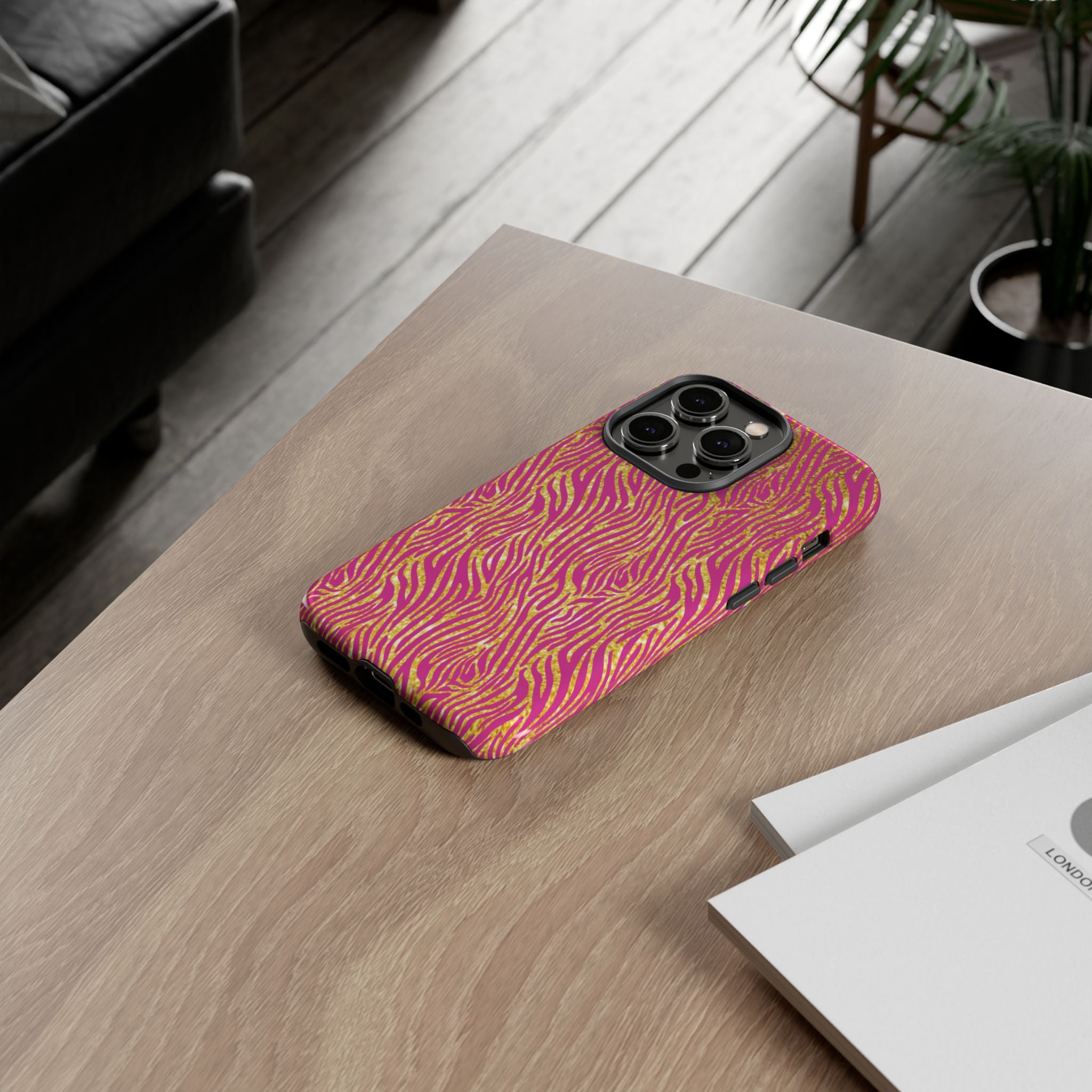 Pink Gold Zebra Print Tough Case for iPhone, Galaxy, or Google Pixel