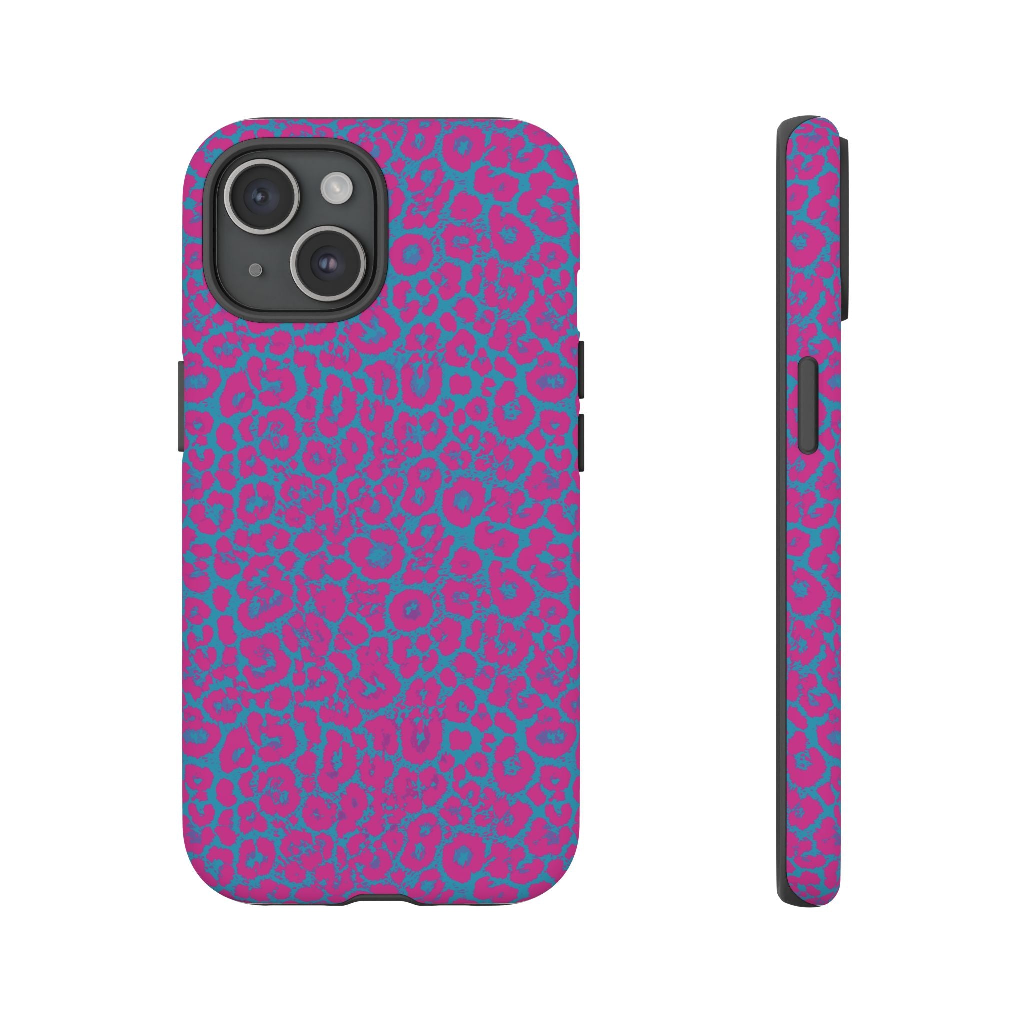 Pink Blue Leopard Tough Phone Case iPhone, Galaxy, or Google Pixel