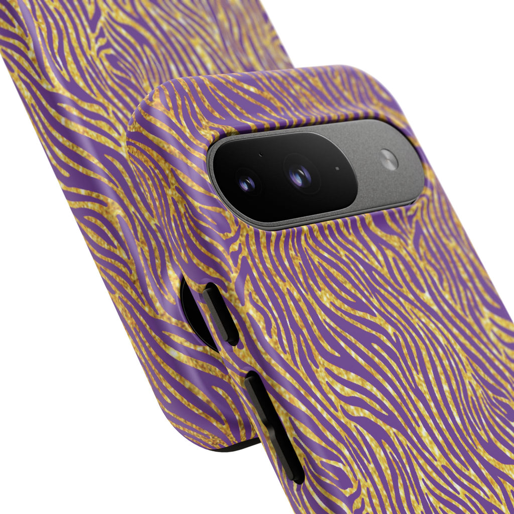 Vibrant Purple Gold Zebra Tough Phone Case iPhone, Galaxy, or Google Pixel
