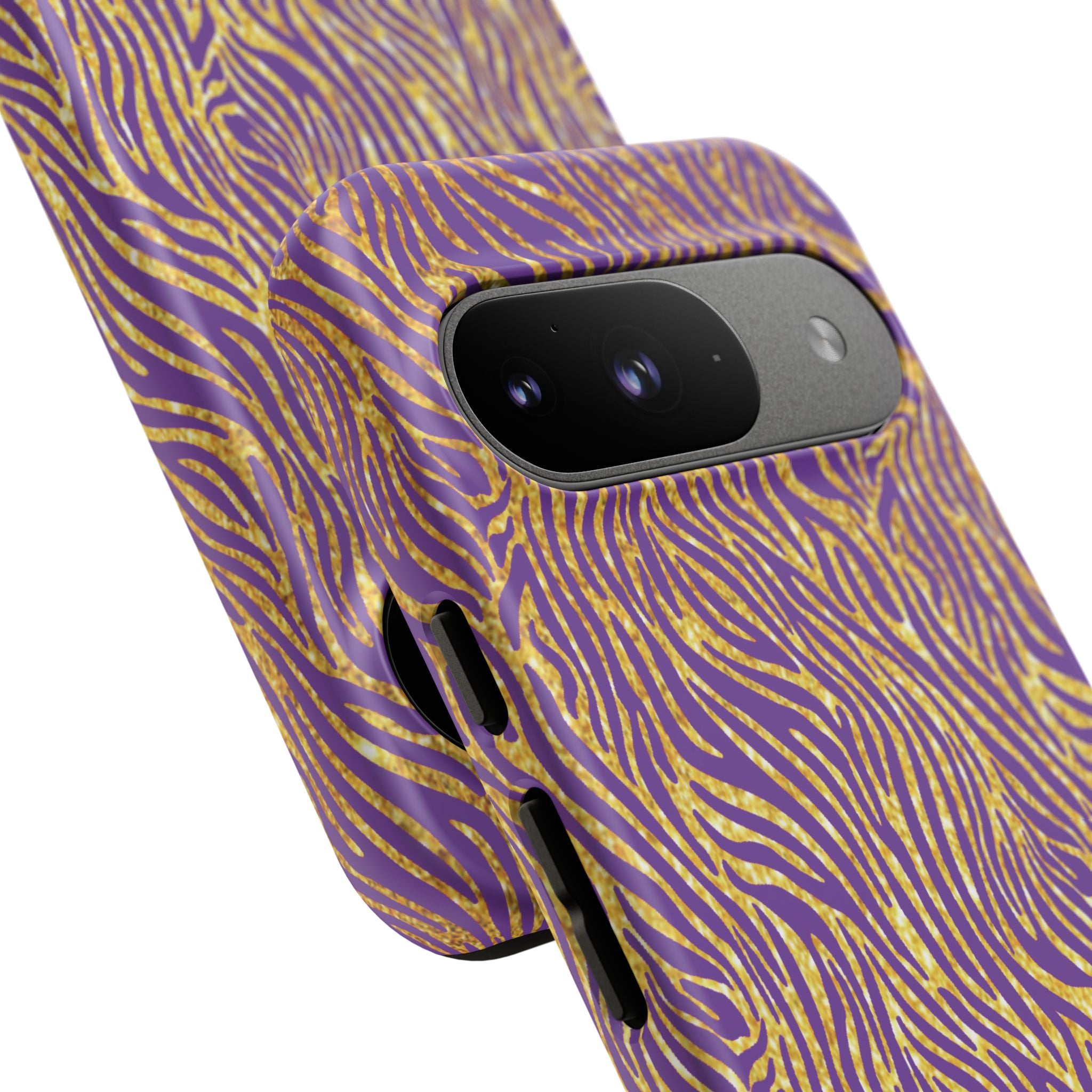 Vibrant Purple Gold Zebra Tough Phone Case iPhone, Galaxy, or Google Pixel