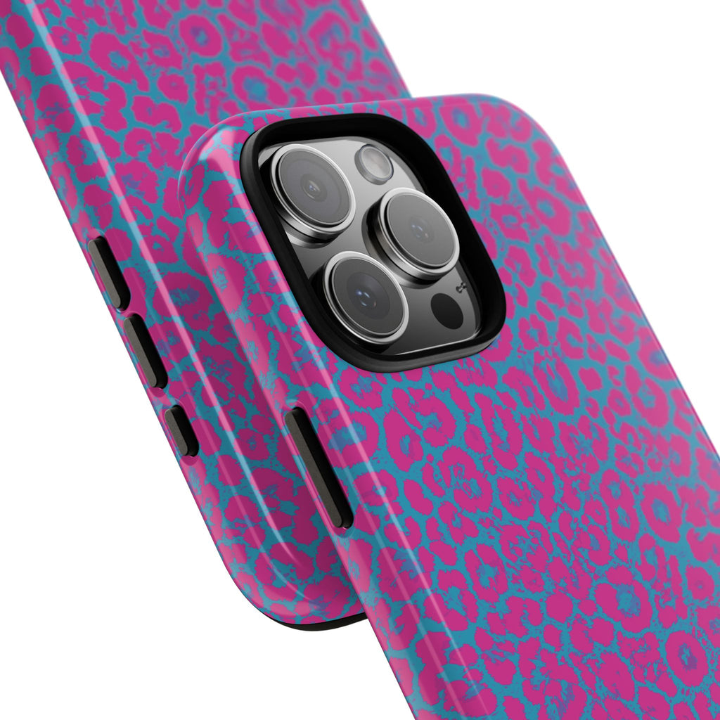 Pink Blue Leopard Tough Phone Case iPhone, Galaxy, or Google Pixel