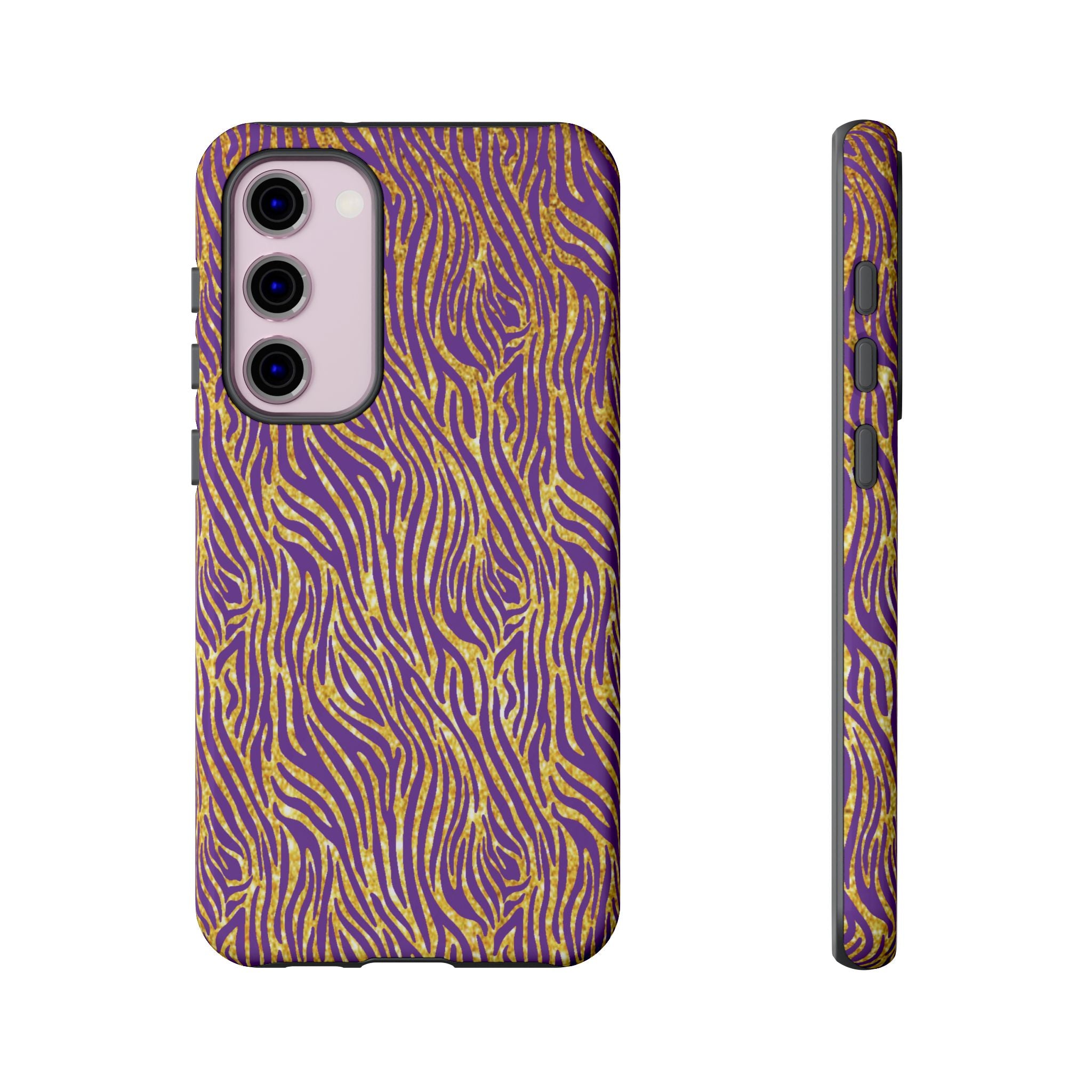 Vibrant Purple Gold Zebra Tough Phone Case iPhone, Galaxy, or Google Pixel