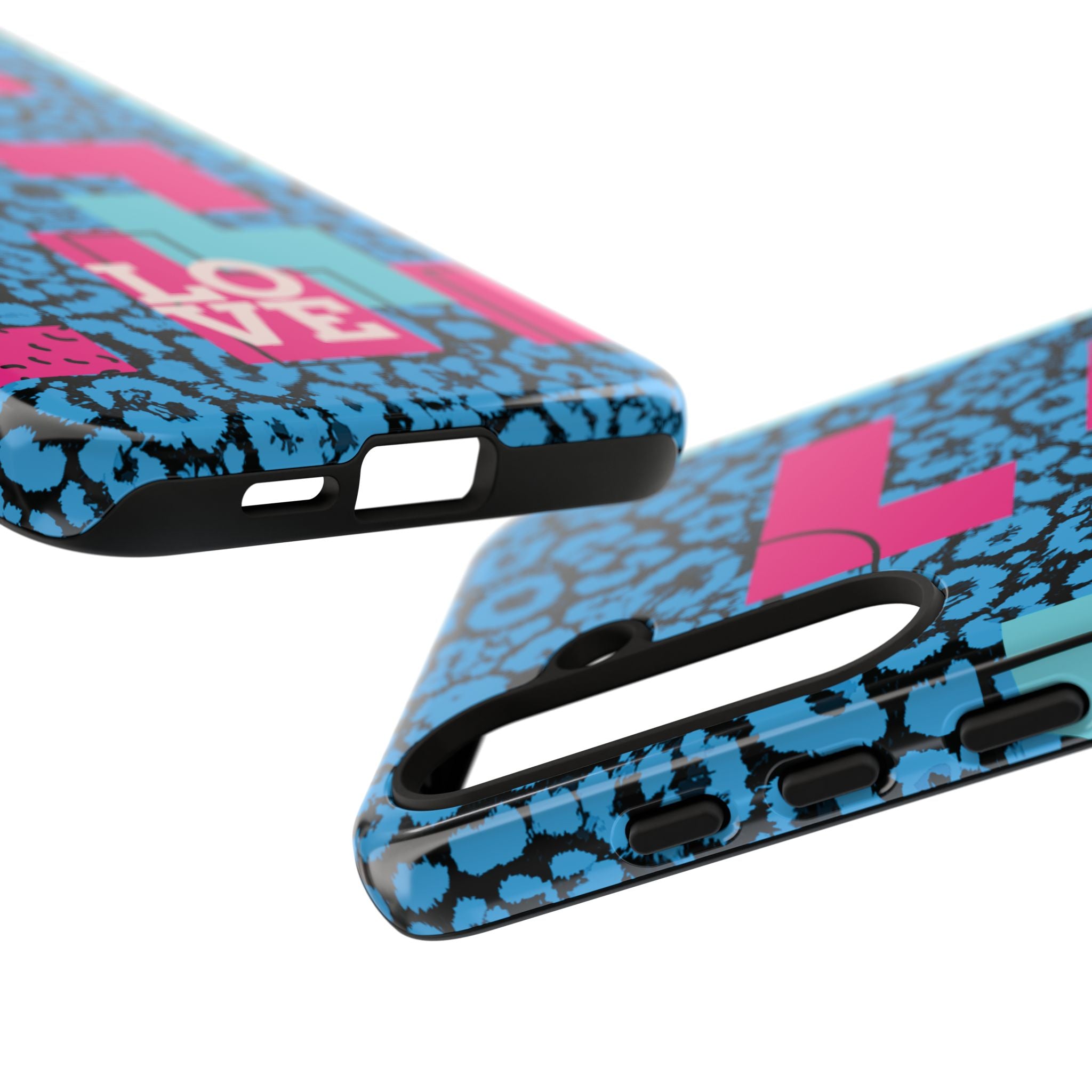 LOVE Blue Leopard 80s Vibe Tough Case for iPhone, Galaxy, or Google Pixel