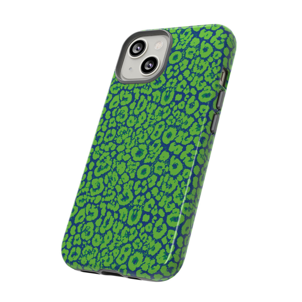 Blue Neon Green  Leopard Tough Phone Case for iPhone, Galaxy, or Google Pixel