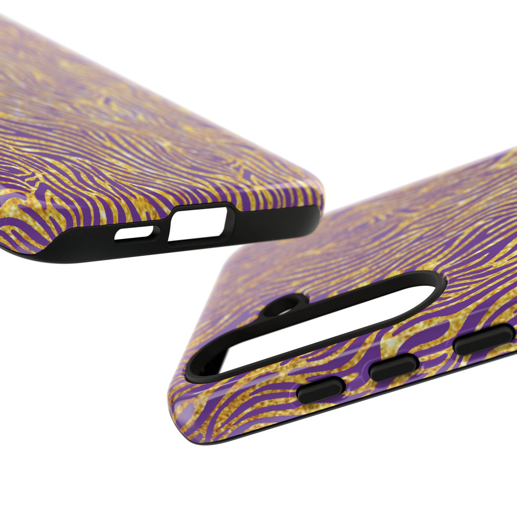 Vibrant Purple Gold Zebra Tough Phone Case iPhone, Galaxy, or Google Pixel