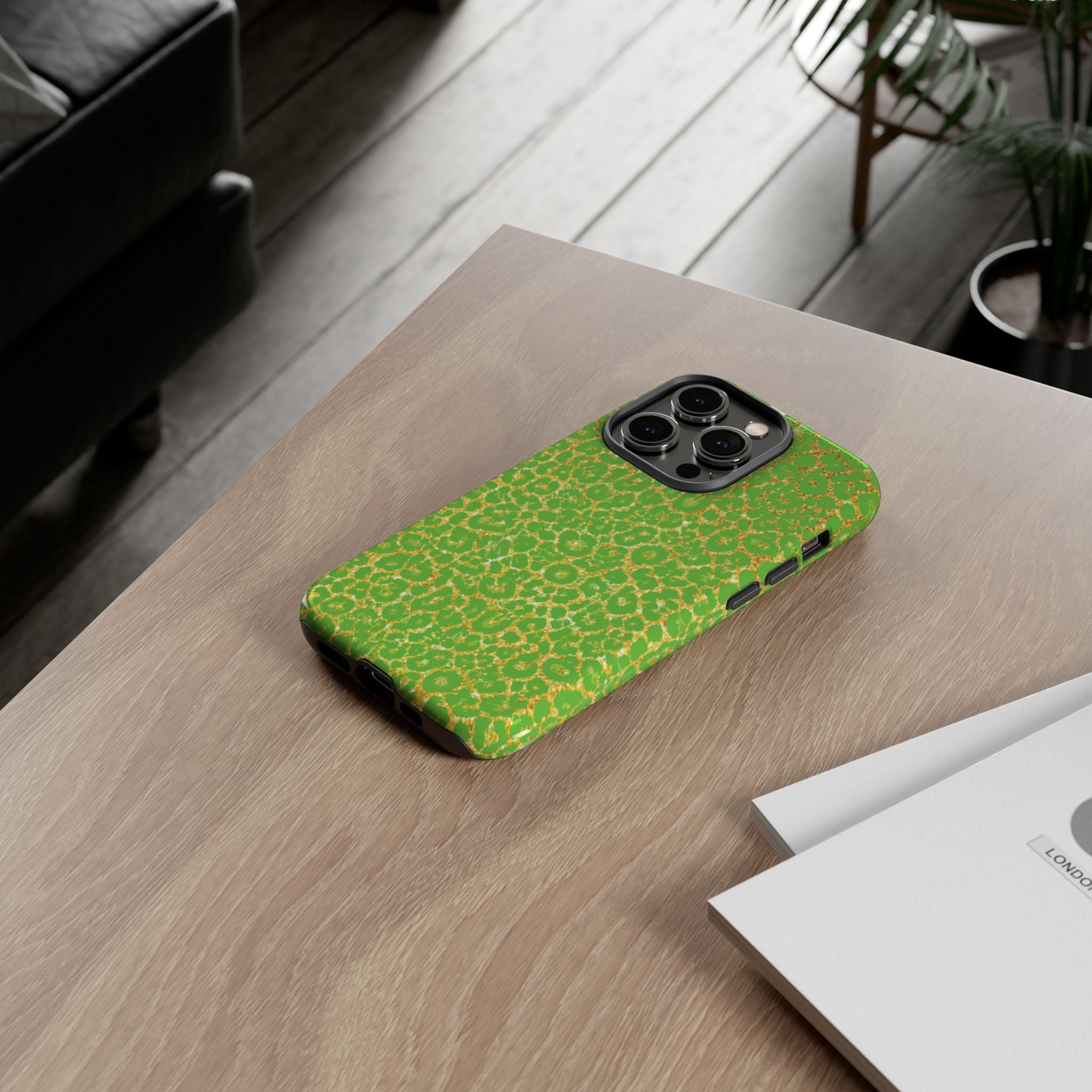 Neon Green Gold Leopard Tough Phone Case iPhone, Galaxy, or Google Pixel