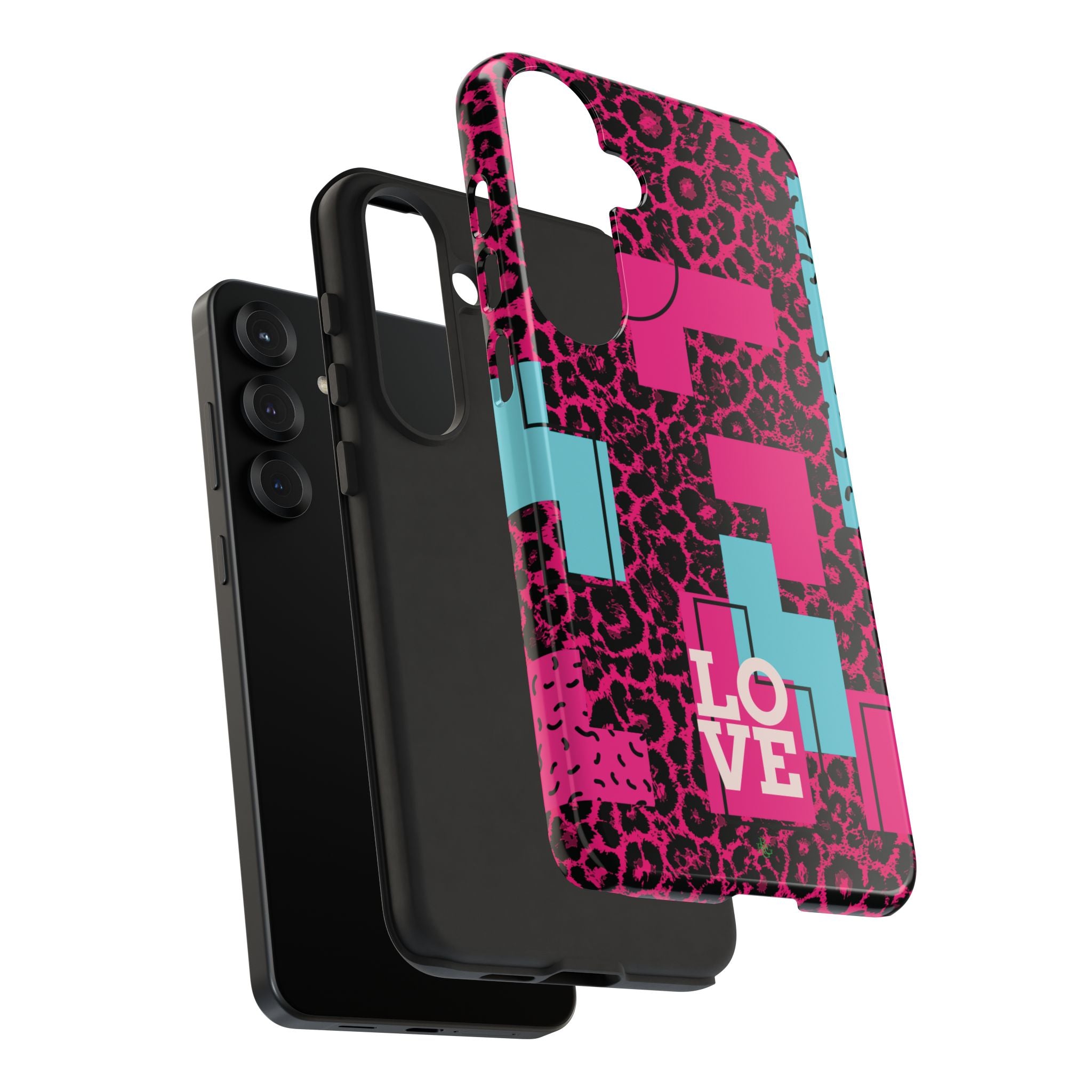 Pink Love Retro Blocks Leopard RG Tough Phone Case for iPhone, Galaxy, or Google Pixel