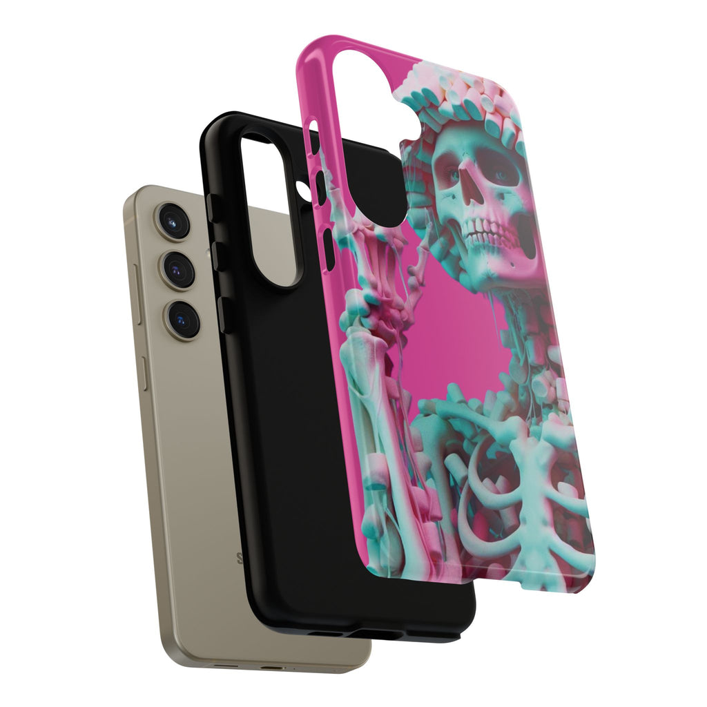Neon Pink Skeleton Tough Phone Case for iPhone, Galaxy and Google Pixel