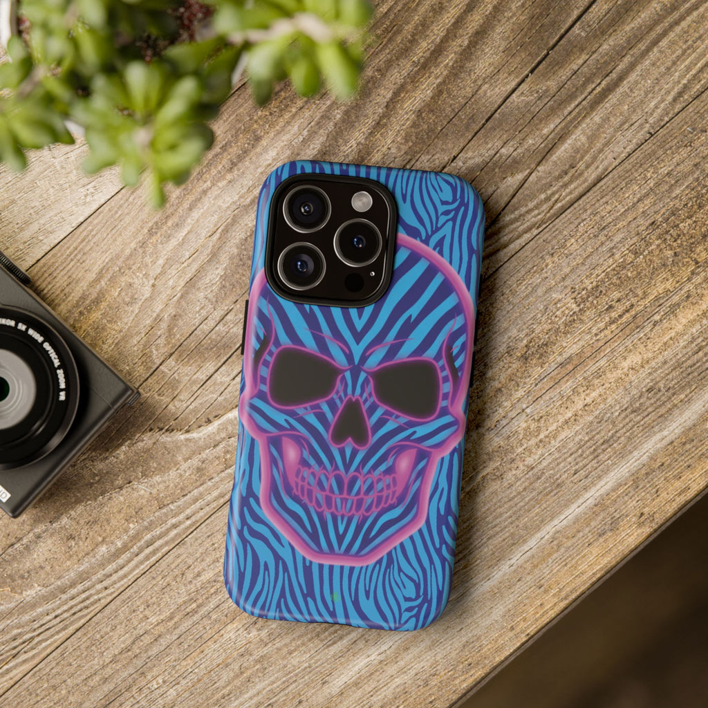 Neon Zebra Skull Tough Phone Case for iPhone, Galaxy, or Google Pixel