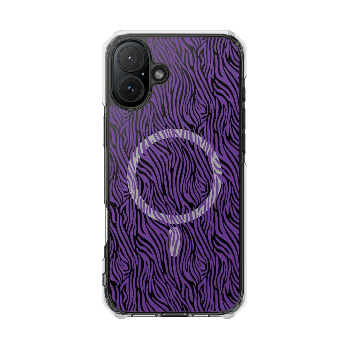 Purple Zebra Magnetic iPhone 14, 15, 16 Series Clear Impact Cases