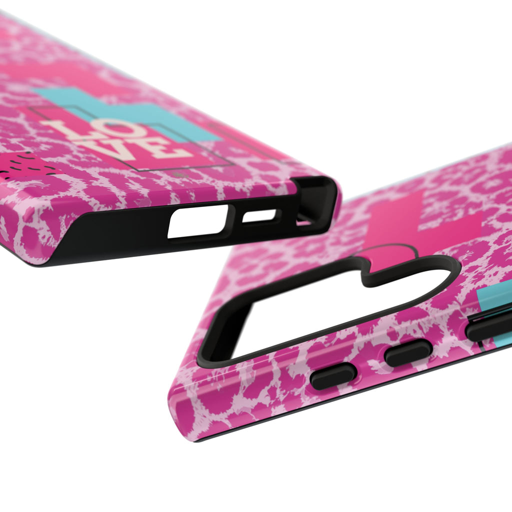 Retro Love Pink Leopard RG Tough Phone Case for iPhone, Galaxy, or Google Pixel