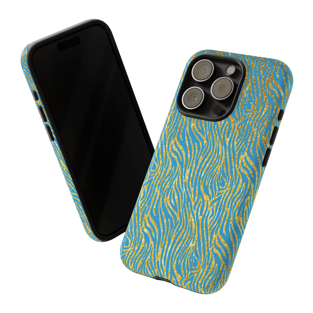 Blue Gold Zebra Tough Case for iPhone, Galaxy, or Google Pixel