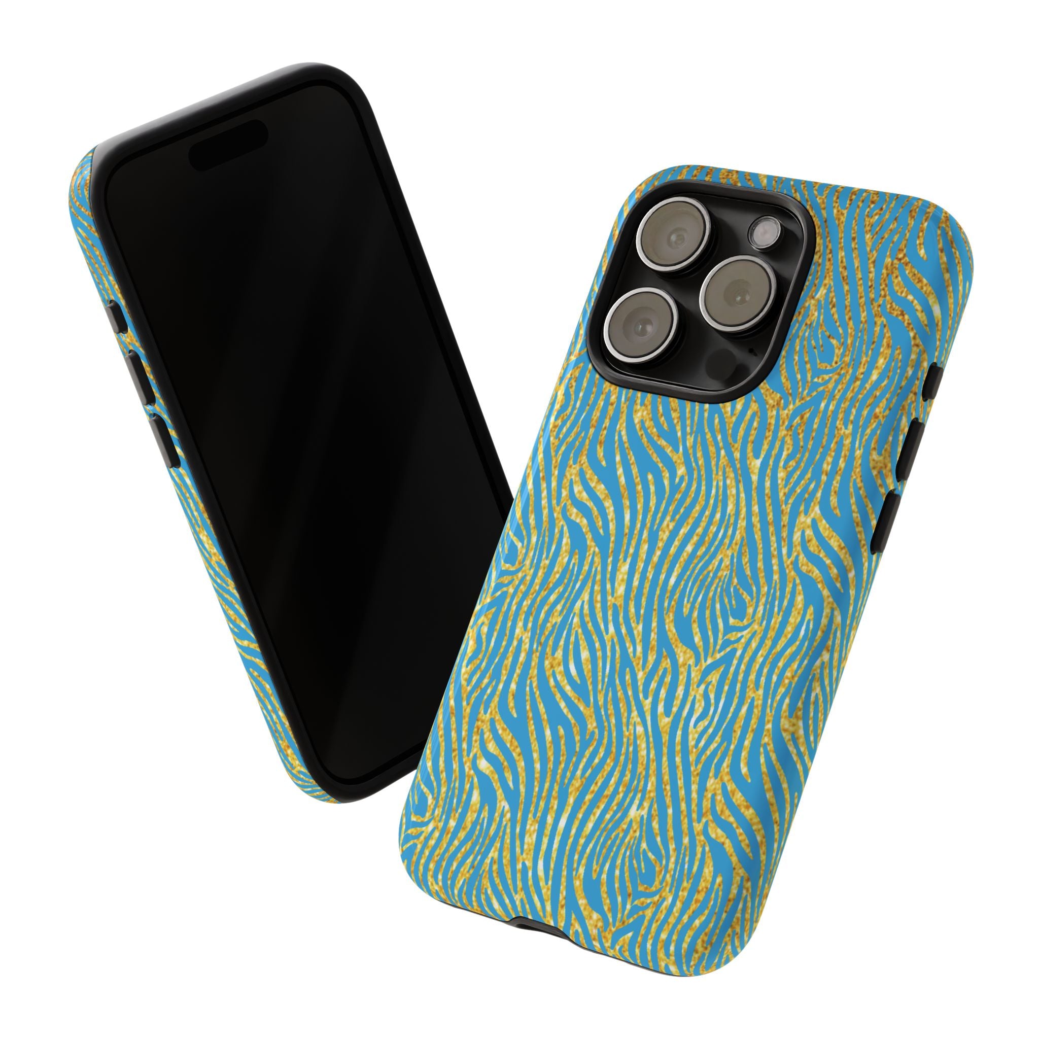 Blue Gold Zebra Tough Case for iPhone, Galaxy, or Google Pixel