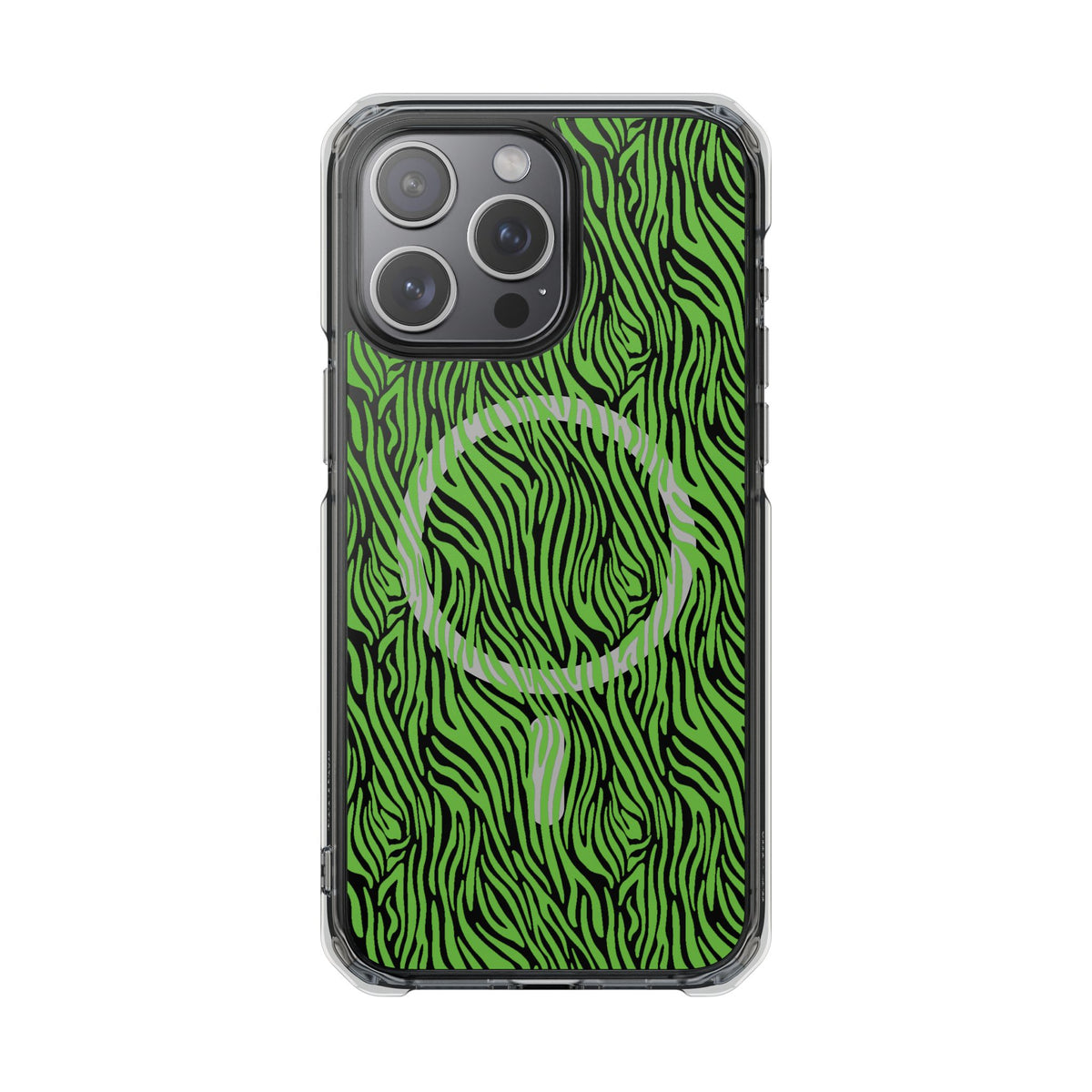 Neon Green Zebra Magnetic iPhone 14, 15, 16 Series Clear Impact Cases