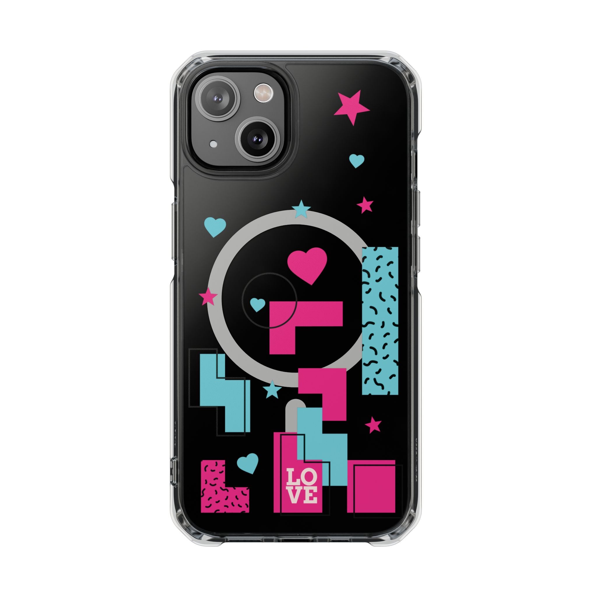 LOVE Retro Blocks Magnetic iPhone 14, 15, 16 Series Clear Impact Cases