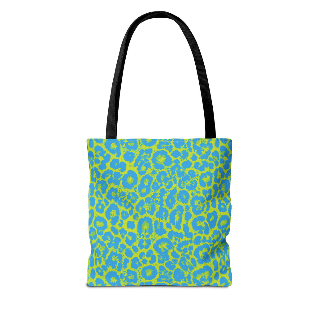 Blue Neon Lime Leopard Tote Bags