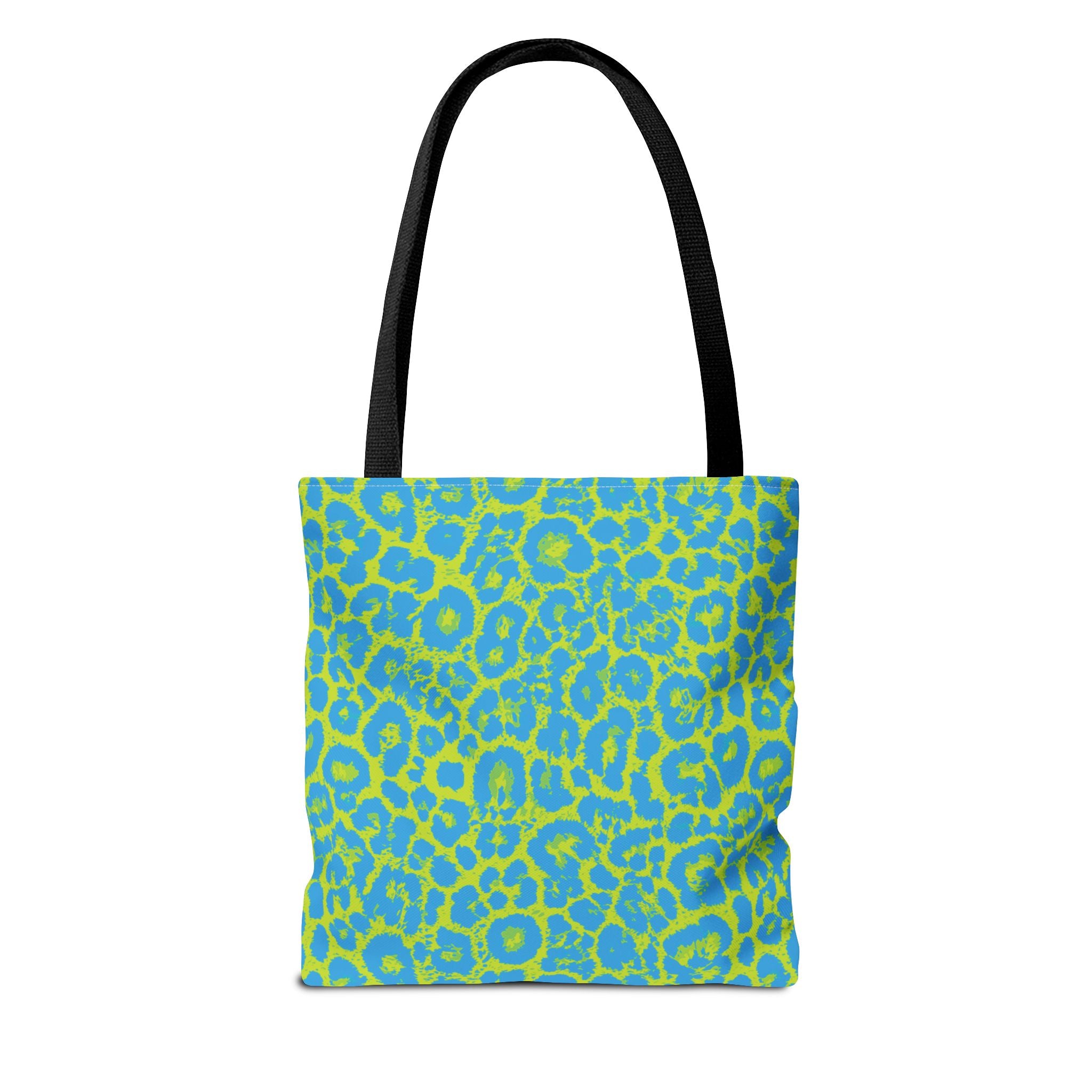 Blue Neon Lime Leopard Tote Bags